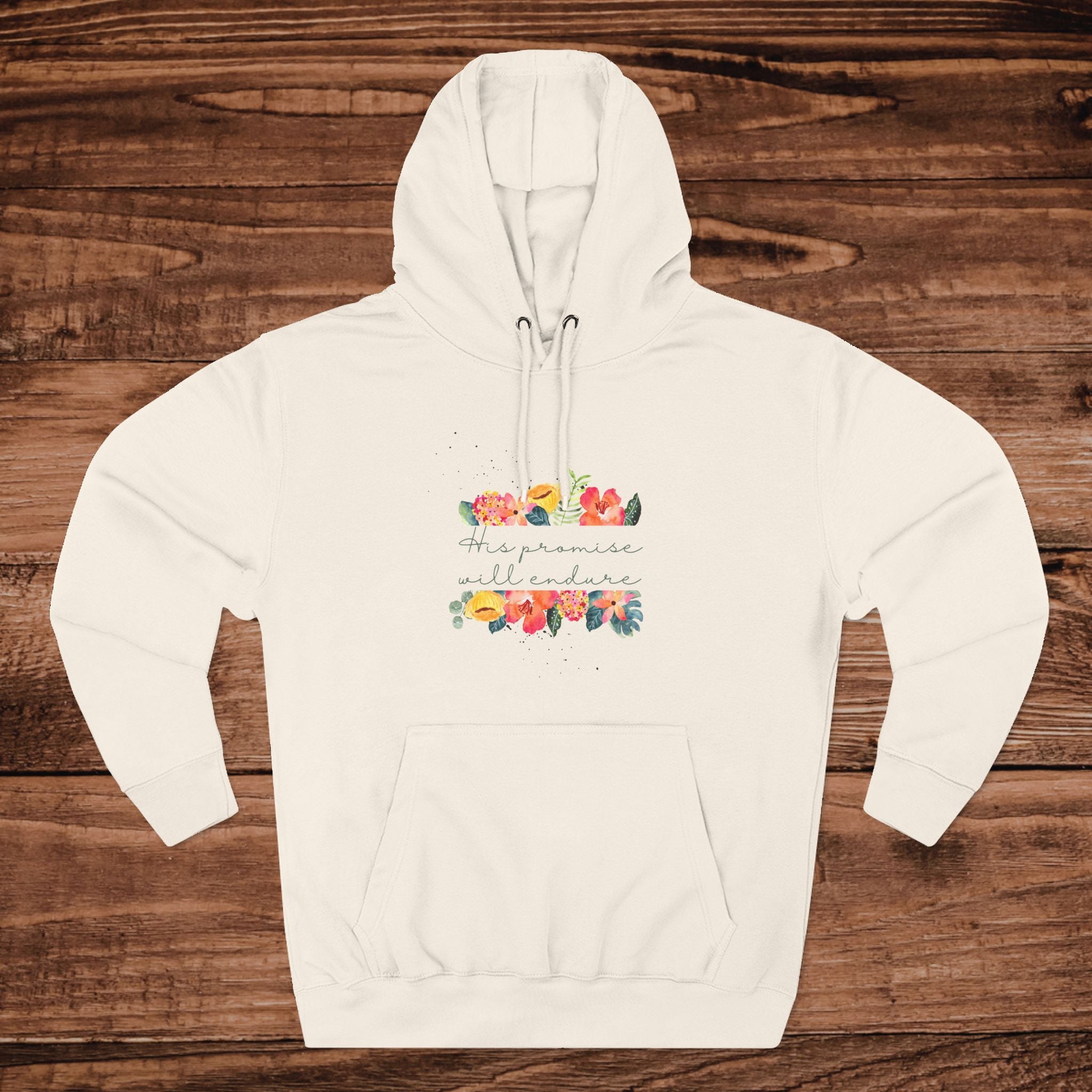 His Promise will Endure Sweatshirt | White Pullover, Floral Stripes Design