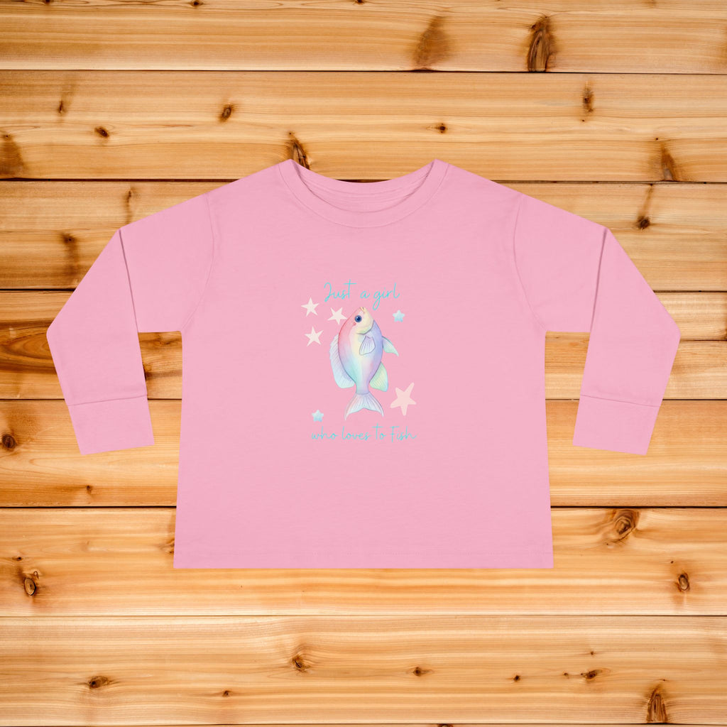 Pastel Rainbow Fish toddler long sleeve tee | Cute aquatic design, starfish accents