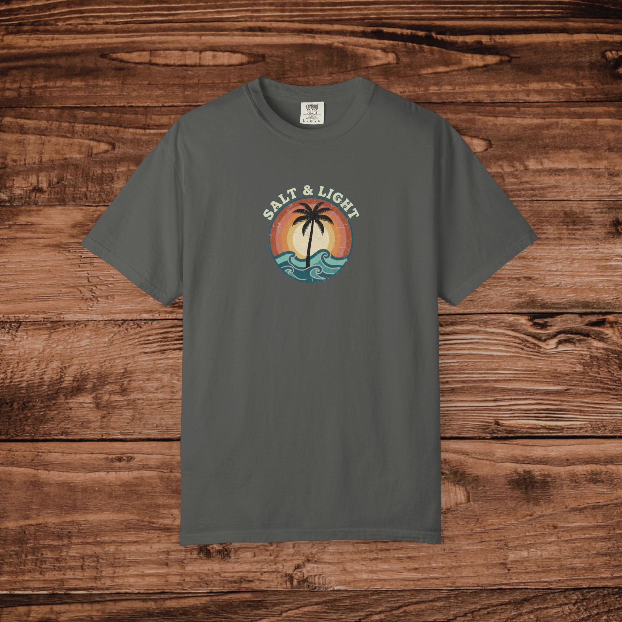 Sunset Palm Circle T-Shirt | Retro Beach Wave Graphic