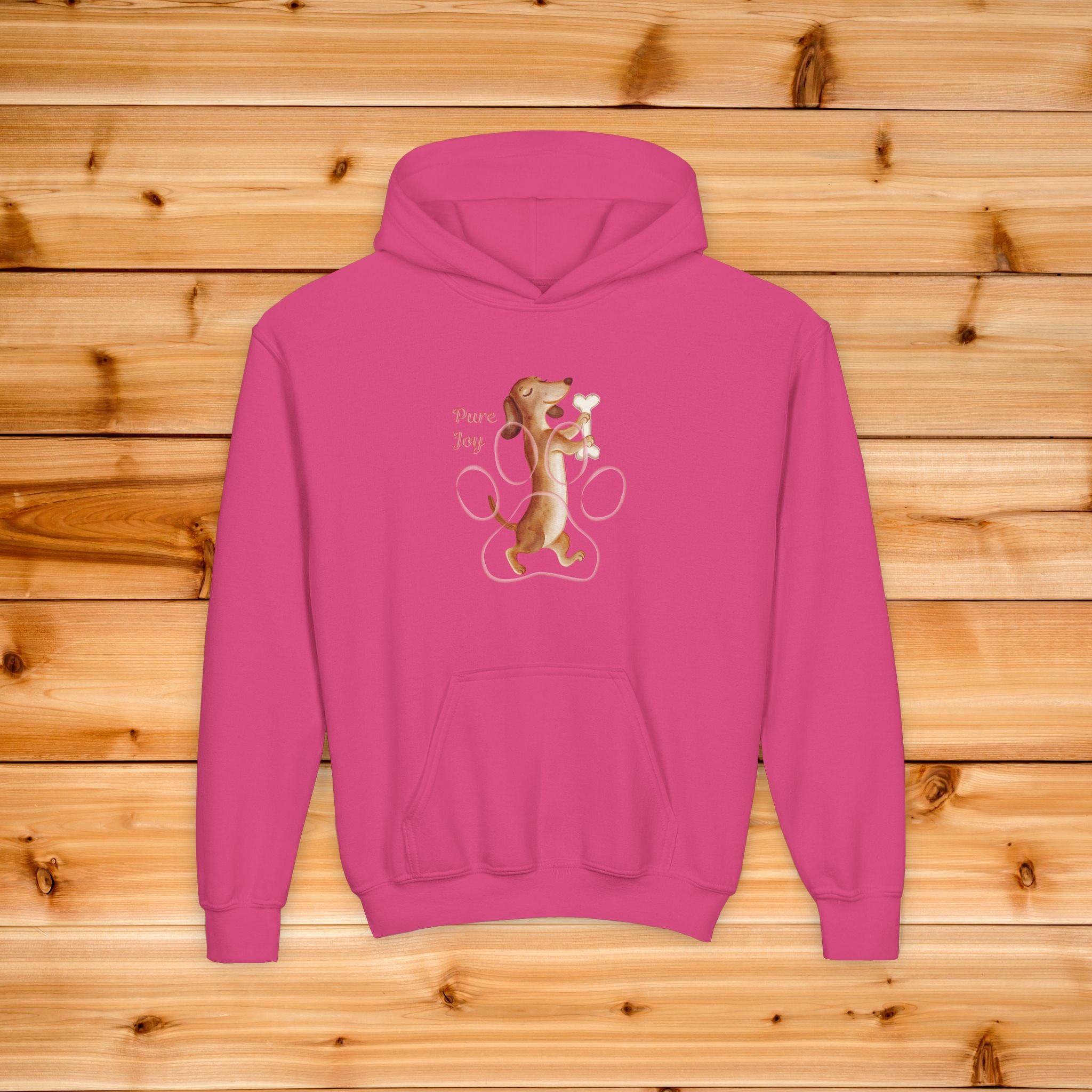 Kids Dog Hoodie | Dachshund "Pure Joy" Print, Cozy Fleece Sweatshirt