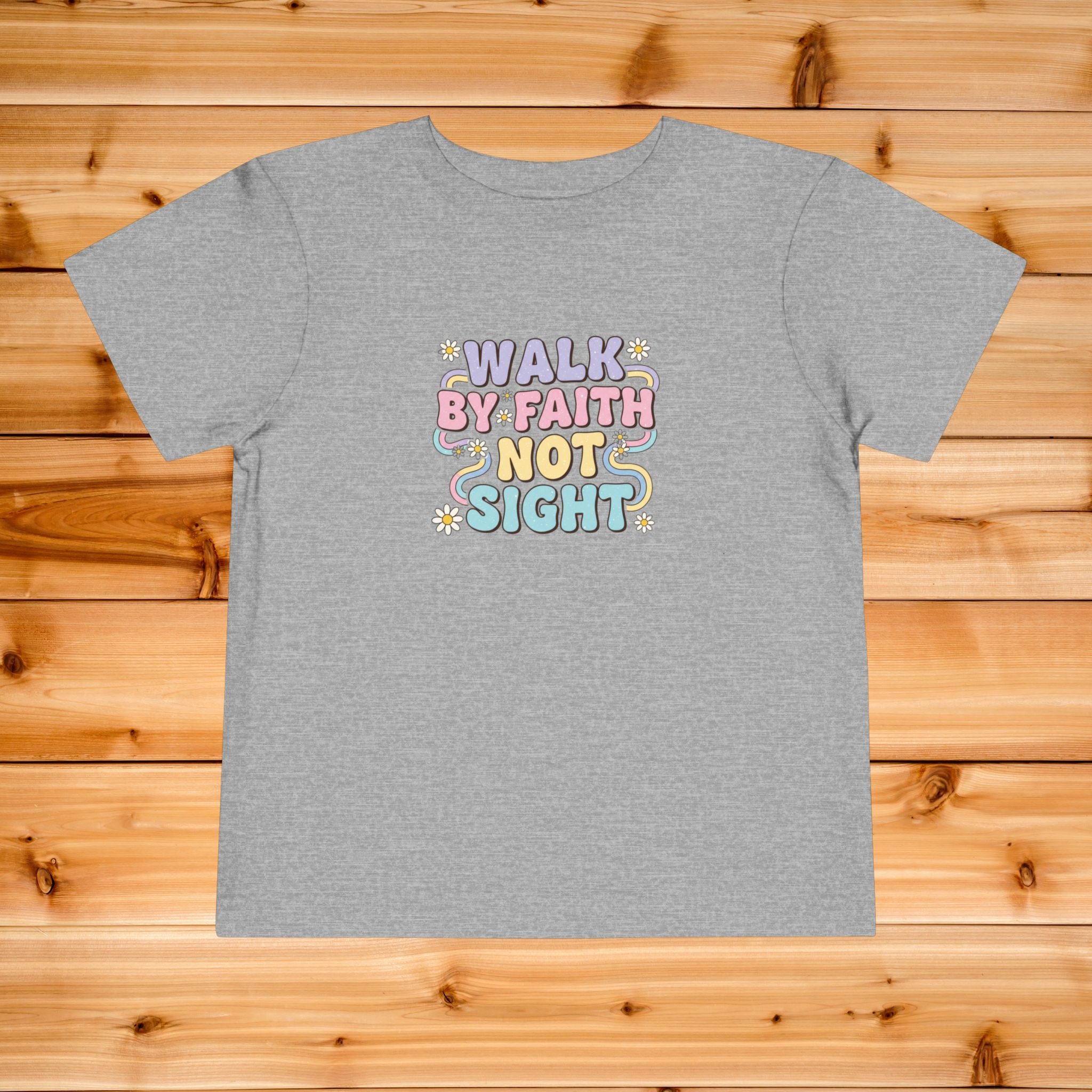 Walk By Faith Not Sight toddler tee | Christian faith kids shirt, pastel bubble lettering