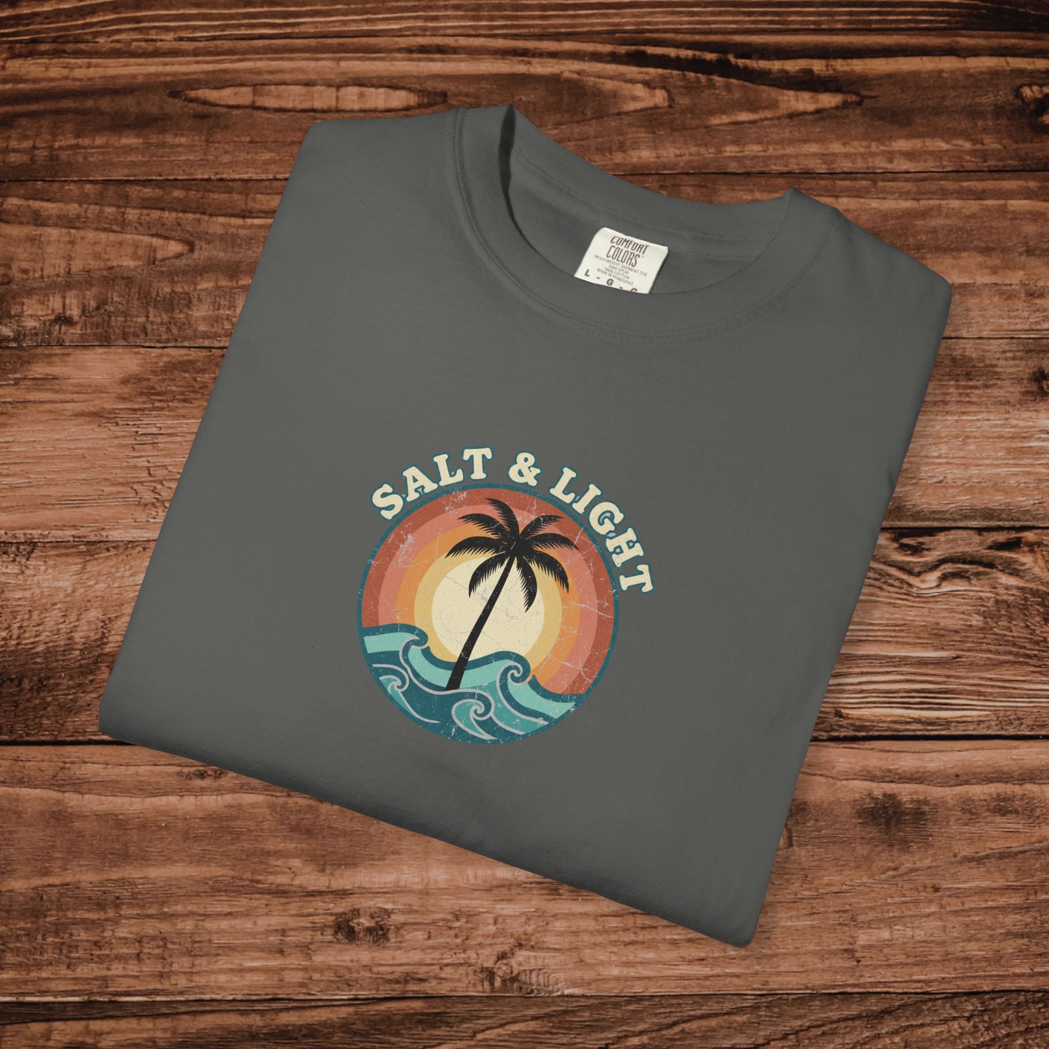 Sunset Palm Circle T-Shirt | Retro Beach Wave Graphic