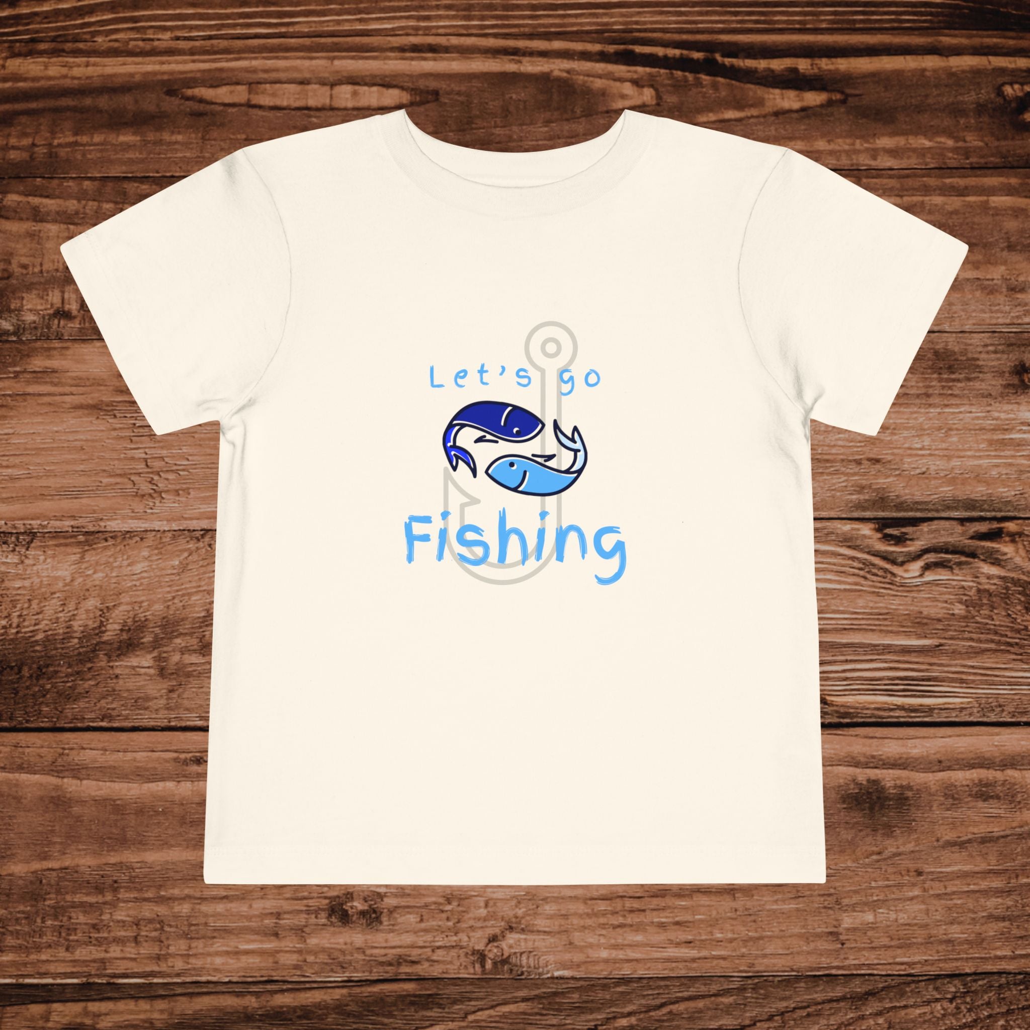 Lets Go Fishing Toddler Tee | Cute Blue Fish Hook Graphic