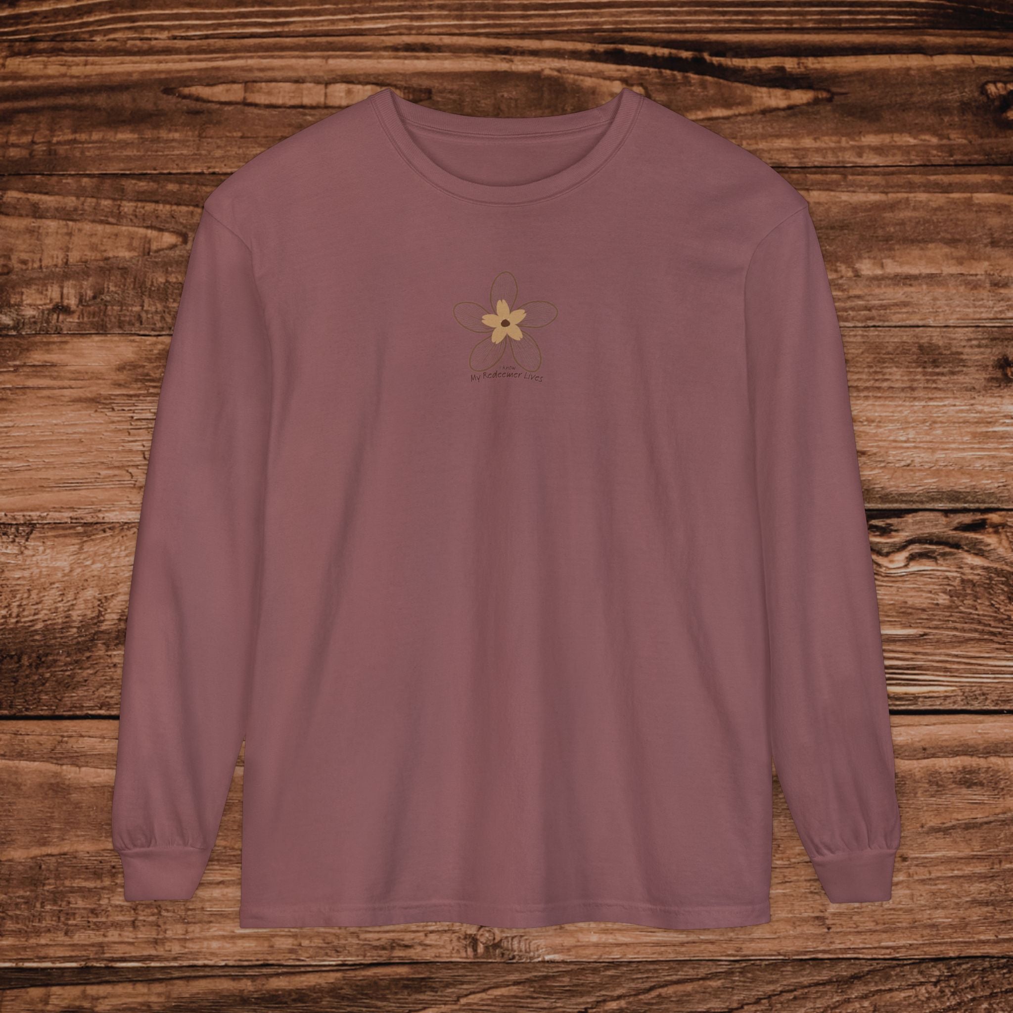 My Redeemer Lives small chest floral design Long Sleeve T-Shirt | Minimal Flower