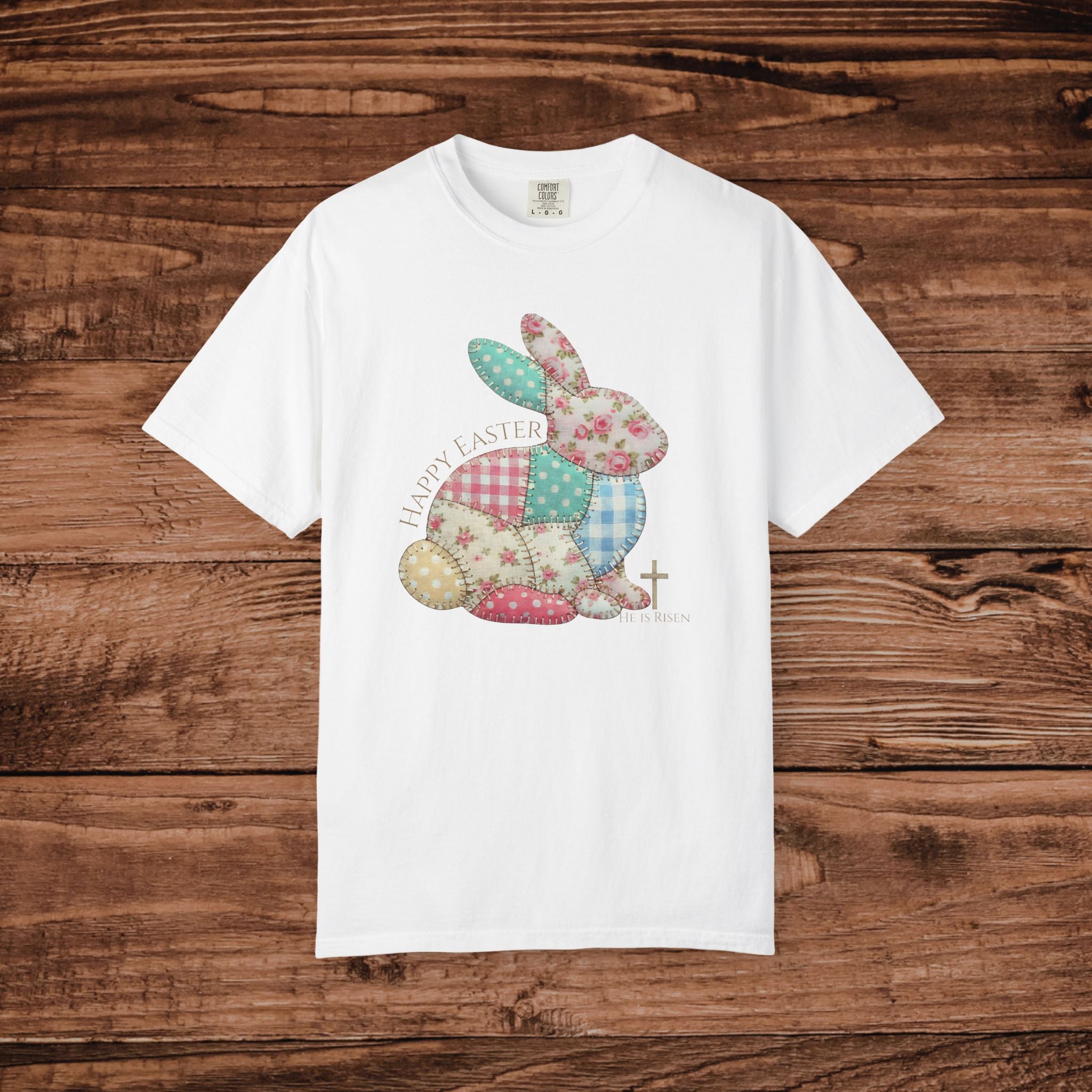 Patchwork Floral Bunny T-shirt | Easter bunny, pastel patchwork, spring