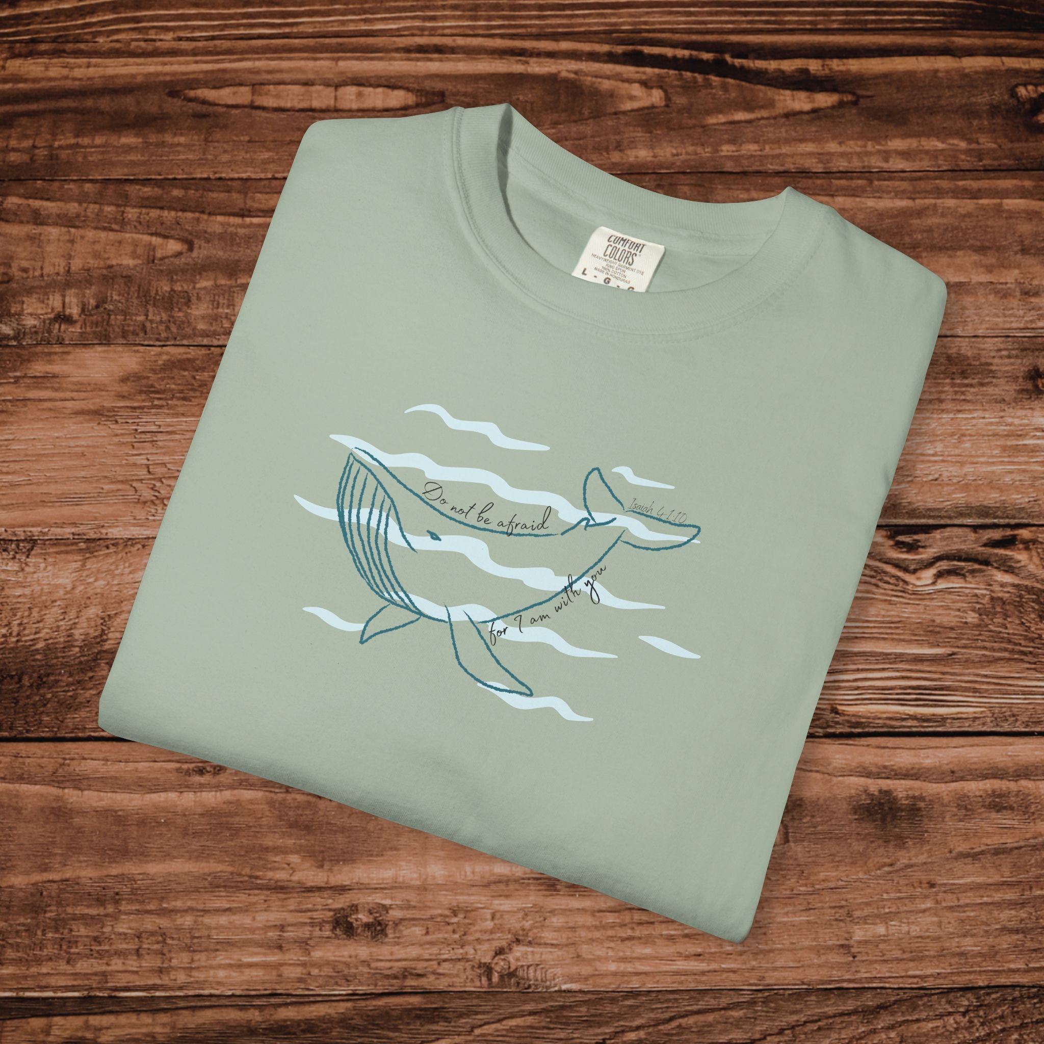 Minimalist Whale Line Art T-Shirt, Do not be afraid script | Faith-Based Ocean Waves Graphic Tee | Comfort Colors® Christian Aesthetic Shirt