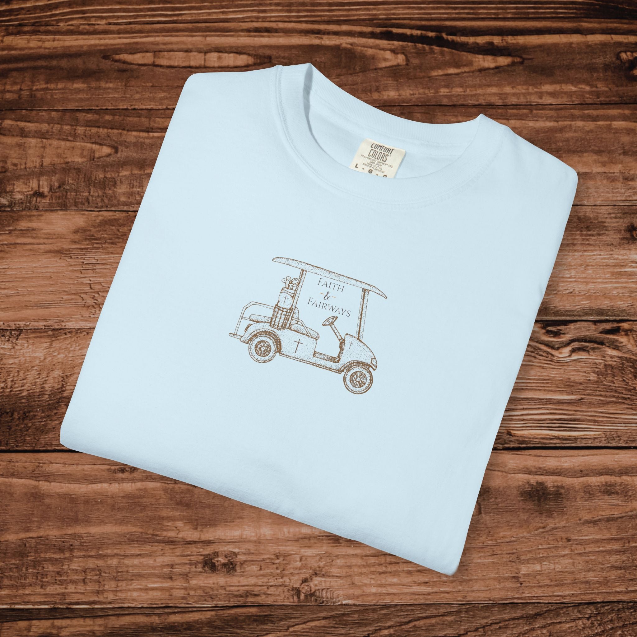 Faith and Fairways Vintage Golf Cart T-Shirt | Minimal Line Art, Country Club Tee