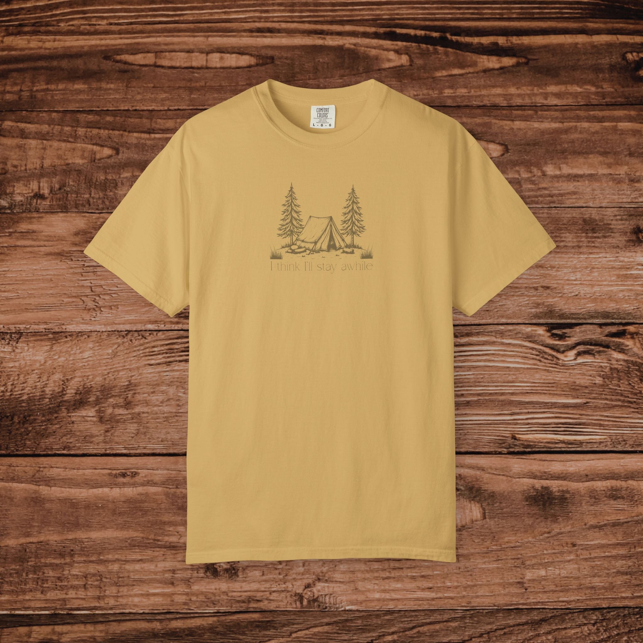 I think I'll stay for awhile, Soft Sketch Camping Tee, Minimal Camping Tent Illustration T-Shirt, Outdoors Tee, Nature Lover Scene Shirt