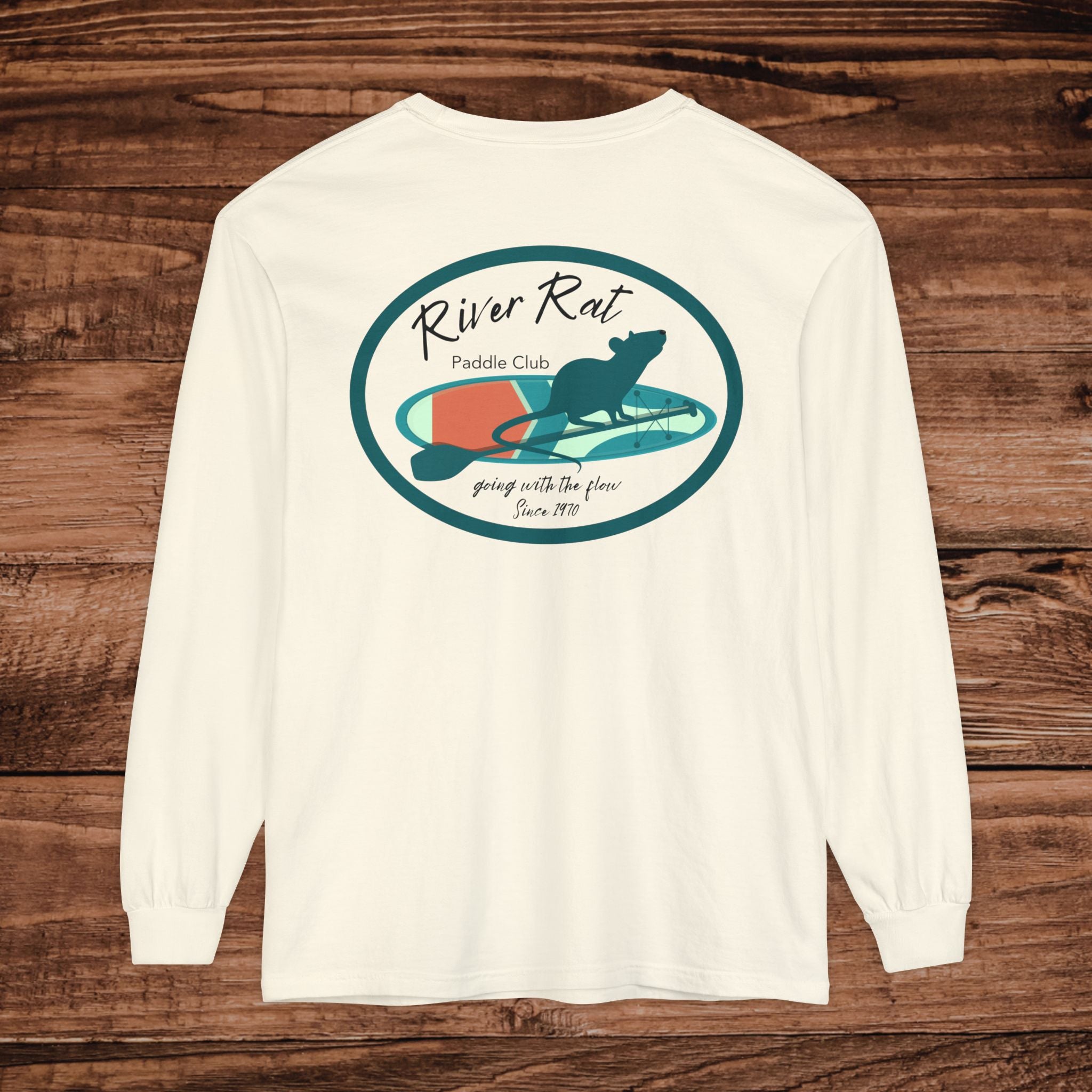 River Rat Paddle Club Long Sleeve Logo T-Shirt Dual Graphic Designs