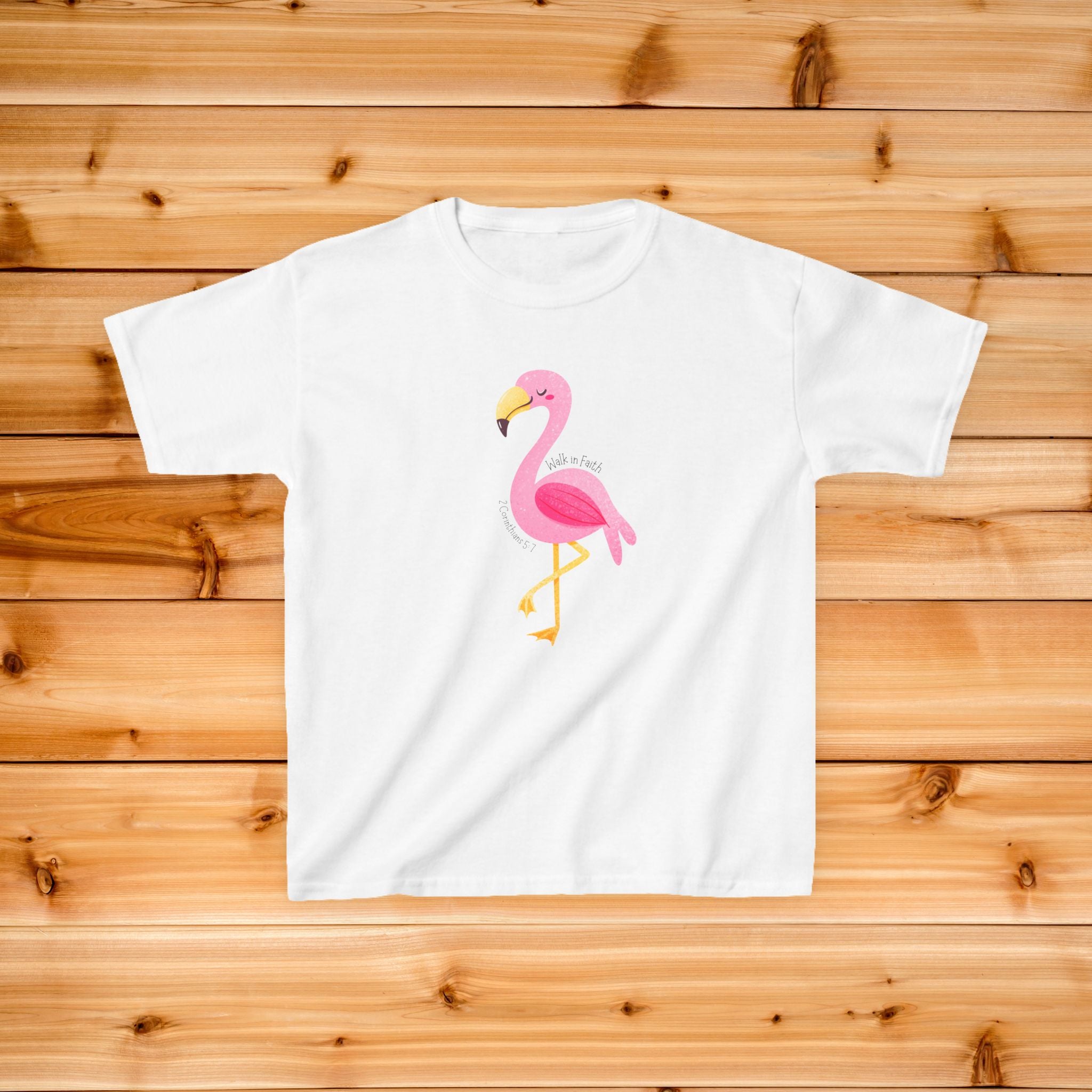 Pink Flamingo Kids T-Shirt | Walk by Faith
