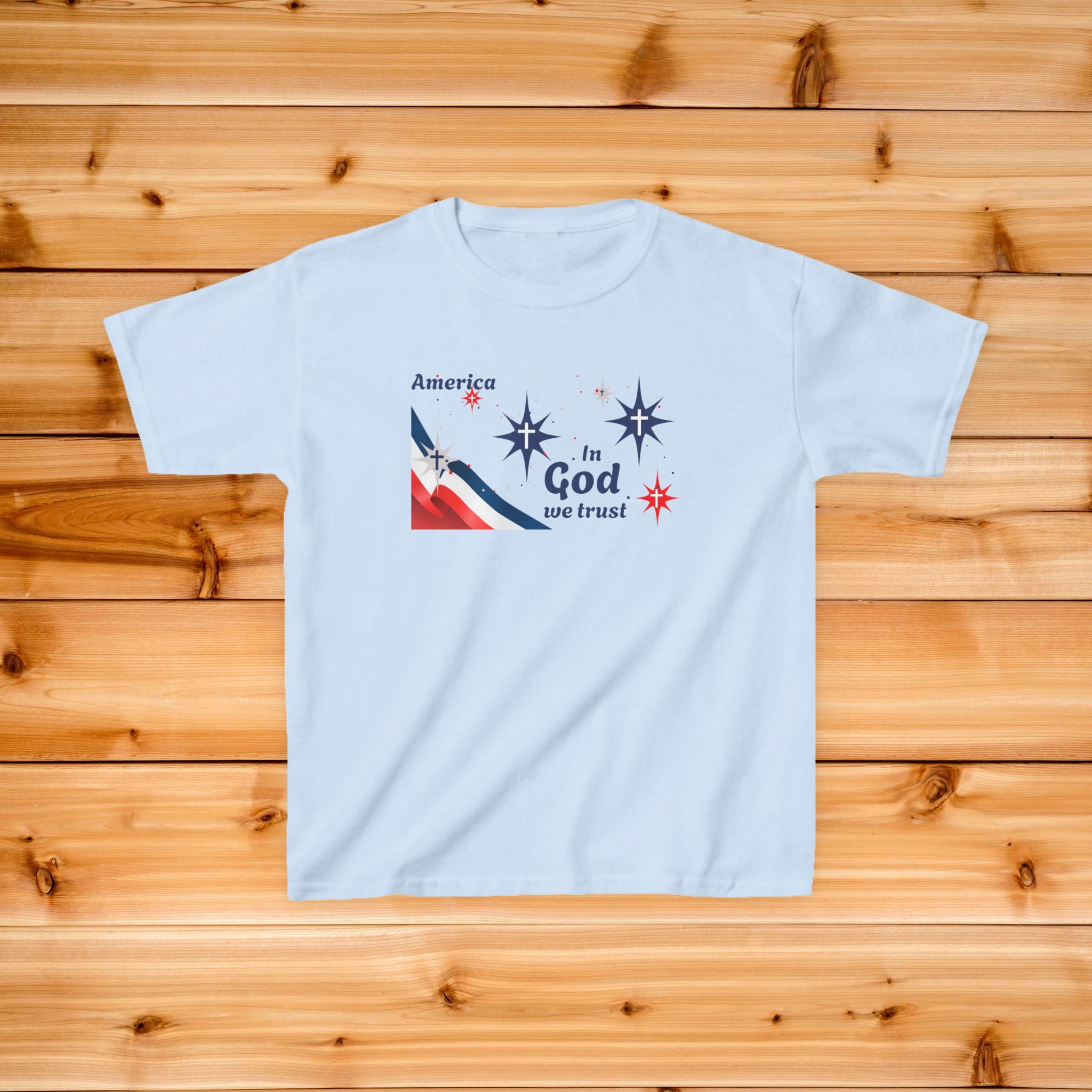 America In God We Trust Kids T-Shirt | Patriotic Stars Red White Blue
