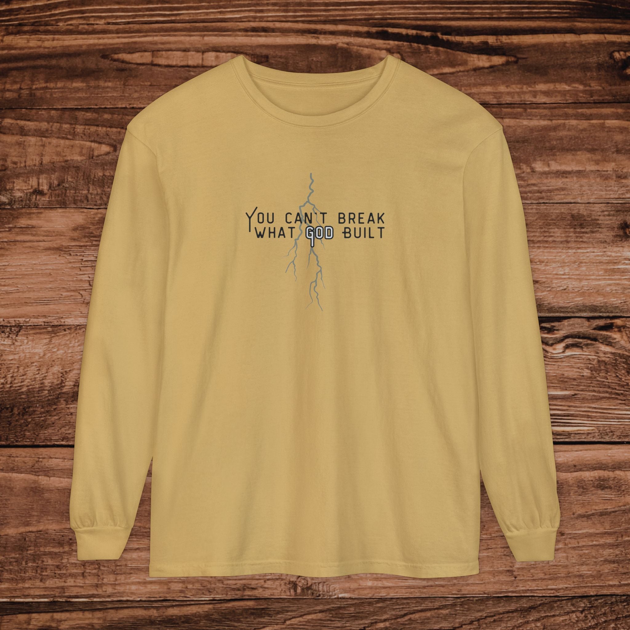 You Can't Break What You Built Shirt, Christian Long Sleeve Tee, Distressed Cracked Text Graphic, Minimalist Inspirational Streetwear