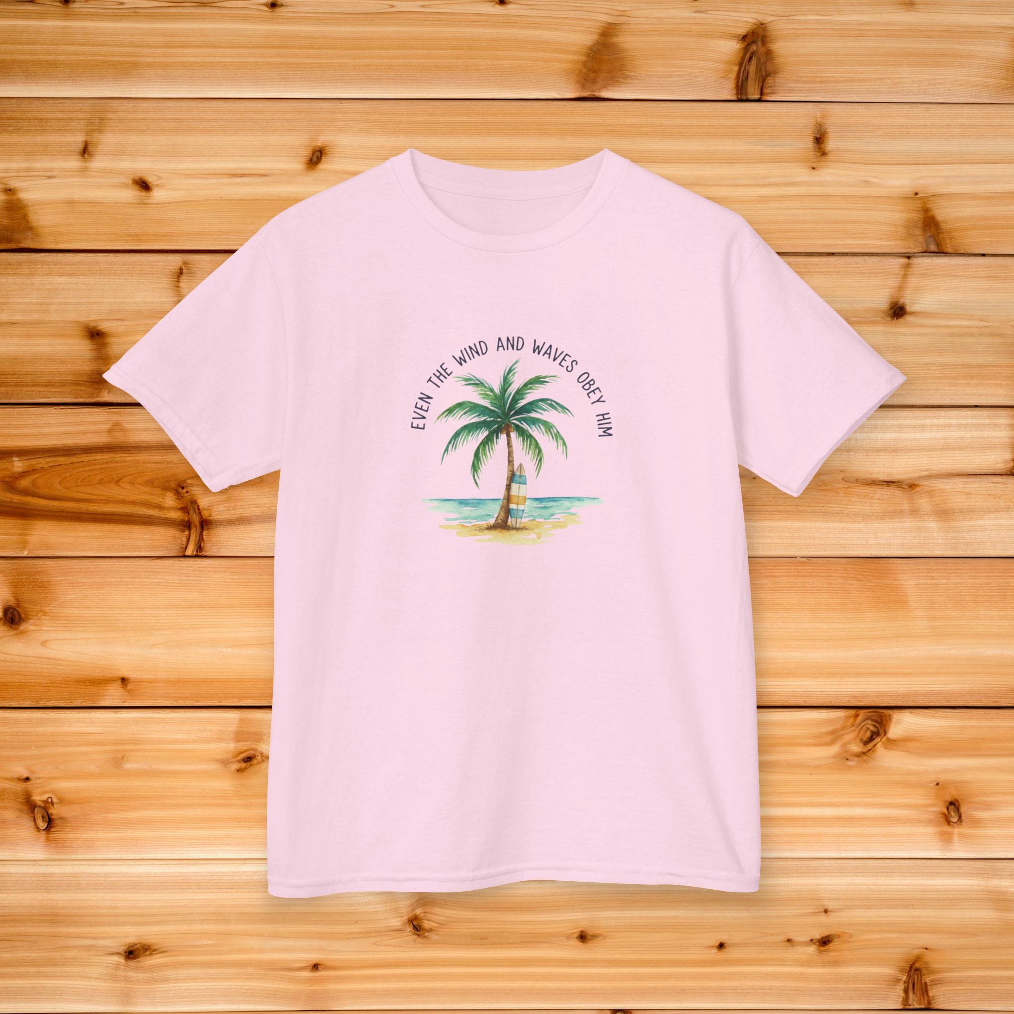 Palm Tree Beach Illustration Kids Tee | Youth Island Vacation Tropical Design