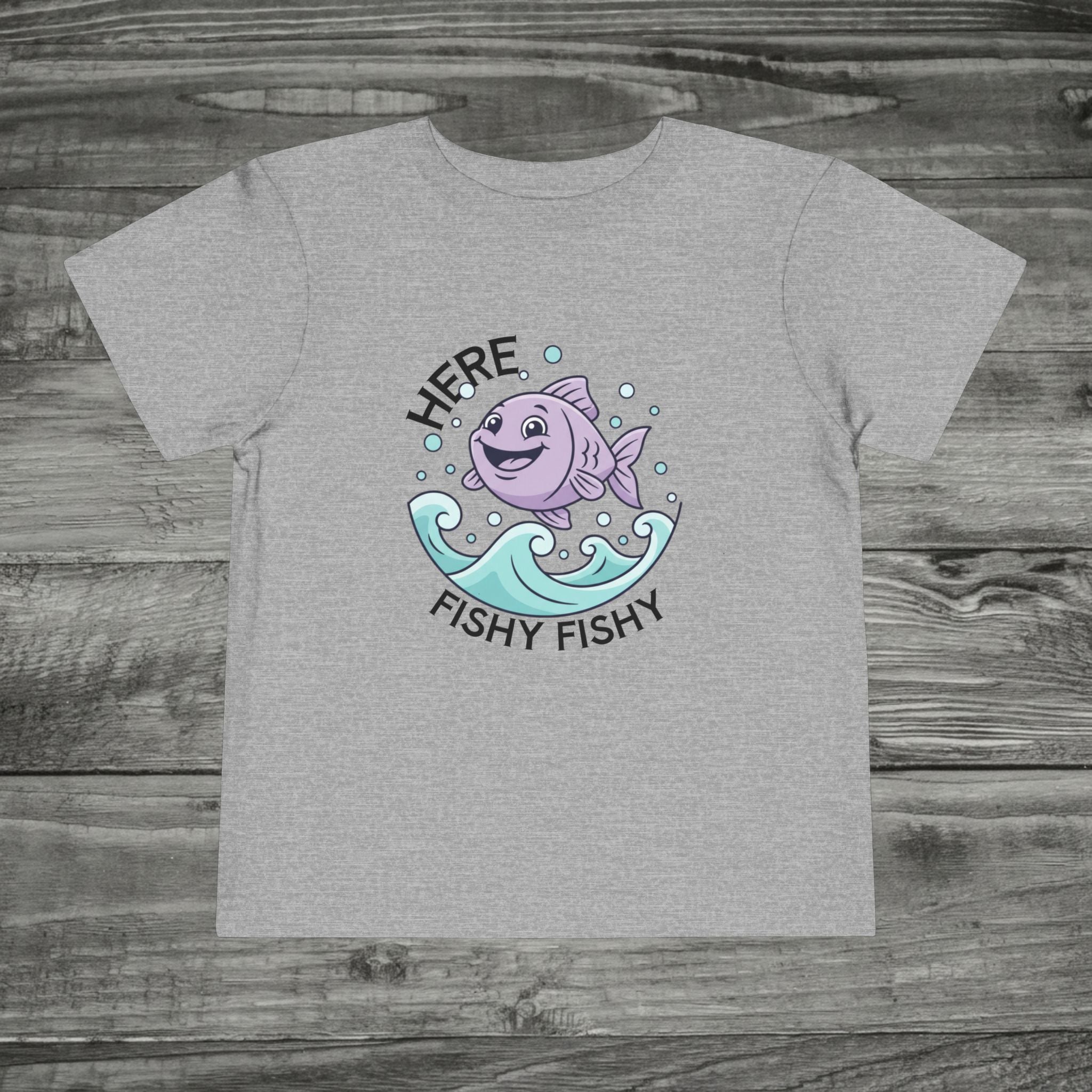Happy Cartoon Fish Toddler Tee | Purple Fish, Ocean Waves