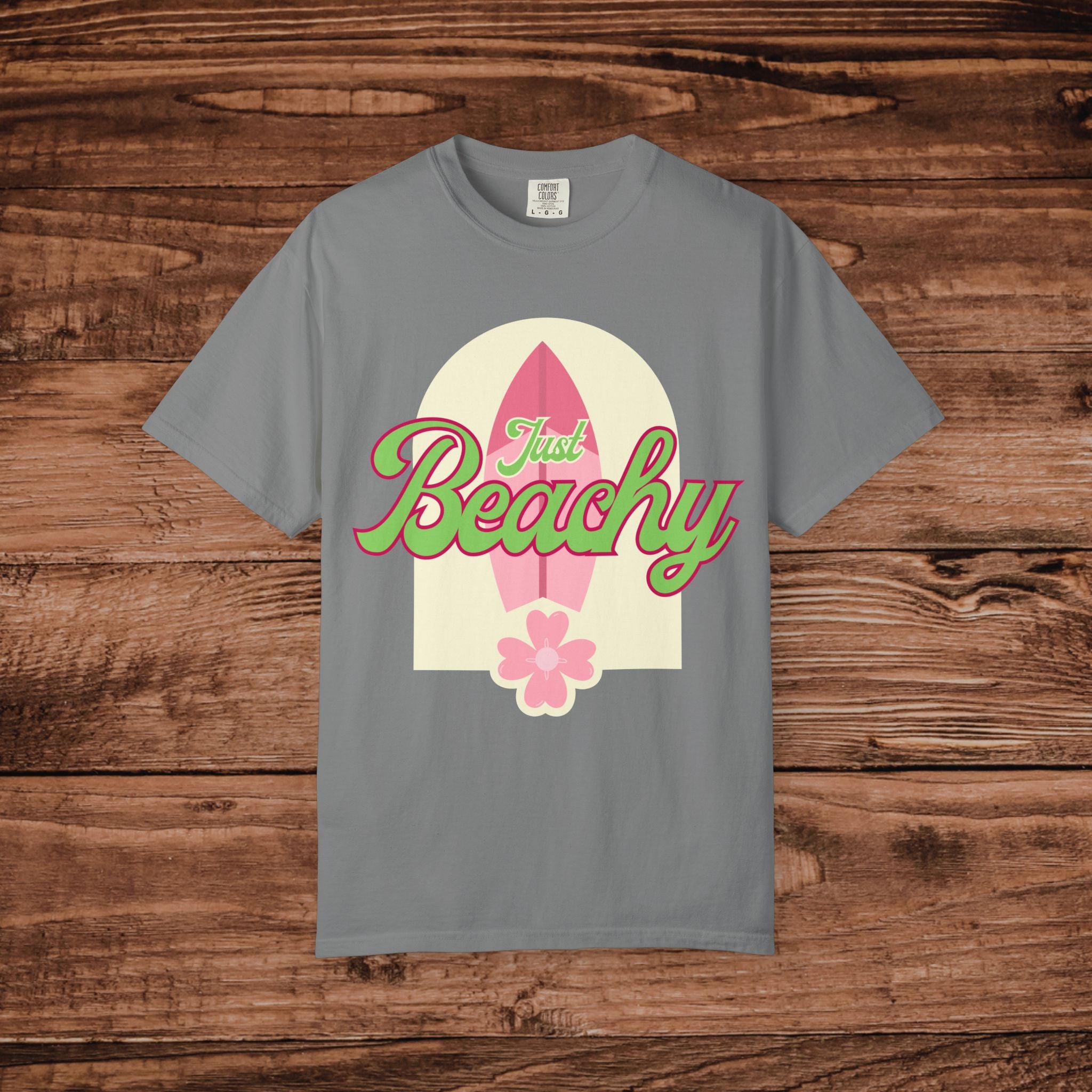Just Beachy T-shirt | Surfboard Floral Retro Script