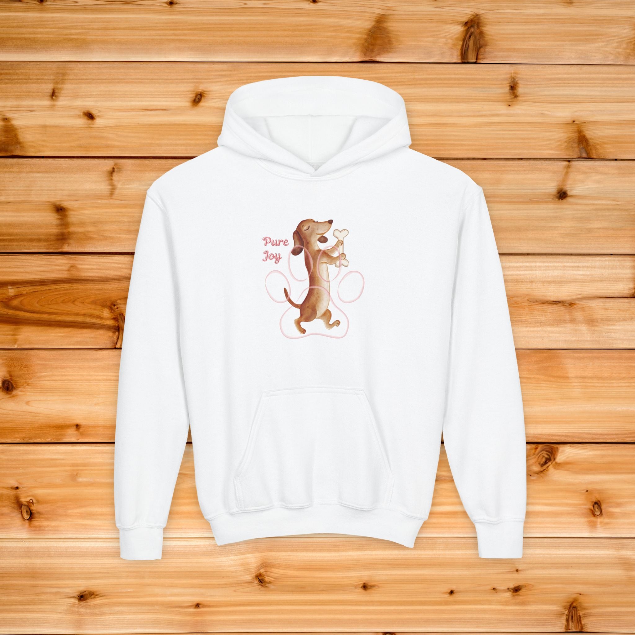 Kids Dog Hoodie | Dachshund "Pure Joy" Print, Cozy Fleece Sweatshirt