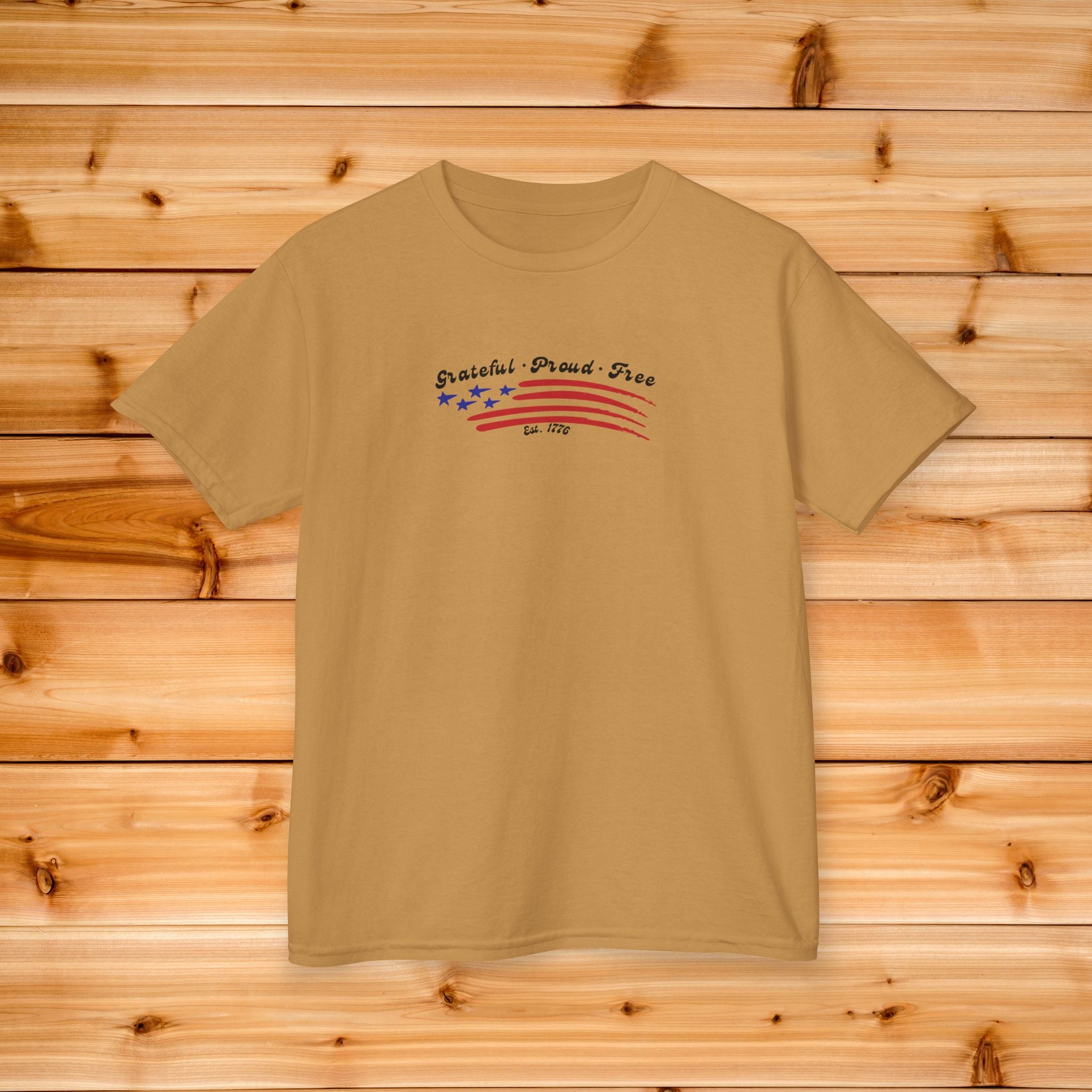 Kids Grateful Proud Free Comfort Colors Shirt, Patriotic American Flag Tee, Vintage USA Stars and Stripes Graphic, 4th of July Gift,