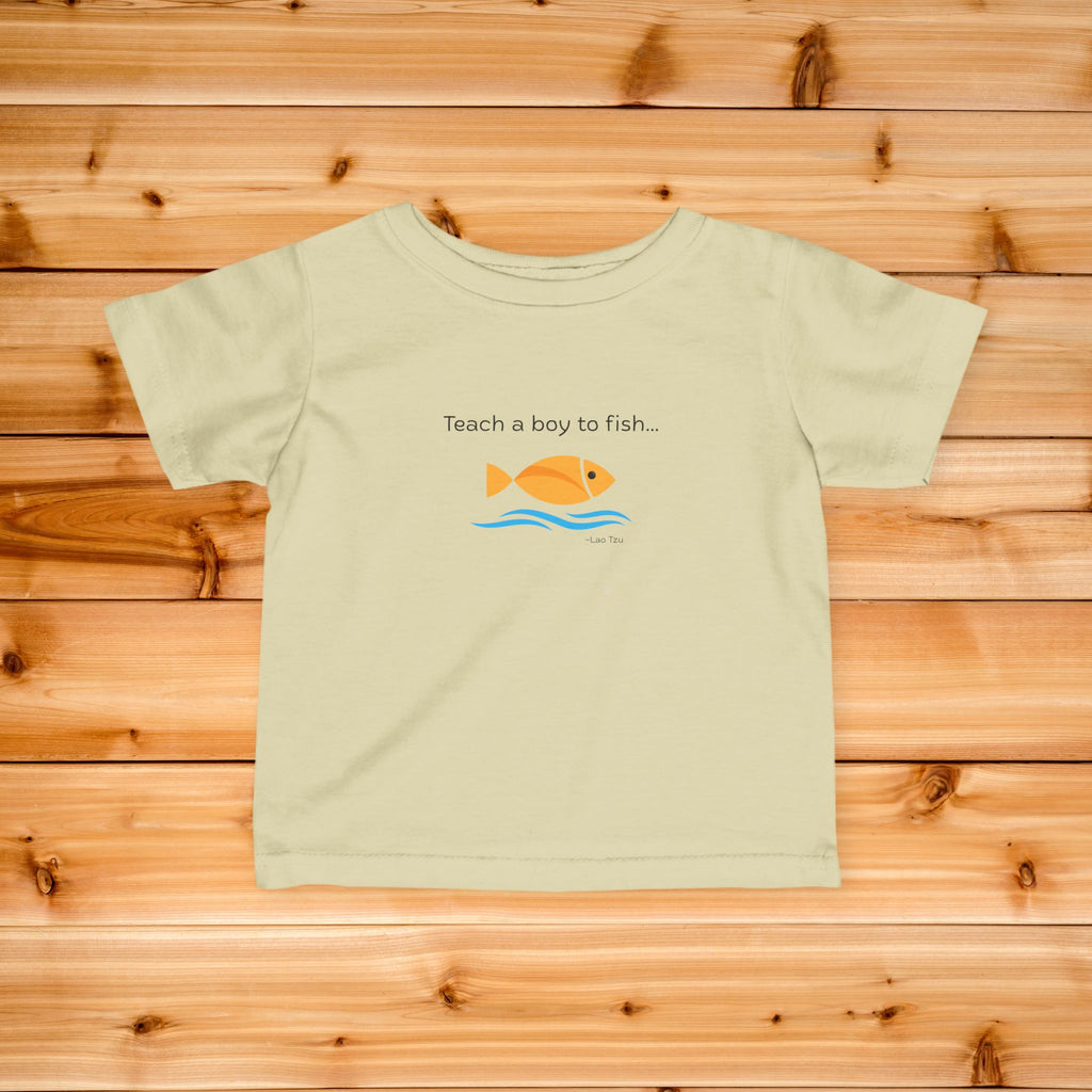 Teach a Boy to Fish infant tee | cute orange fish graphic