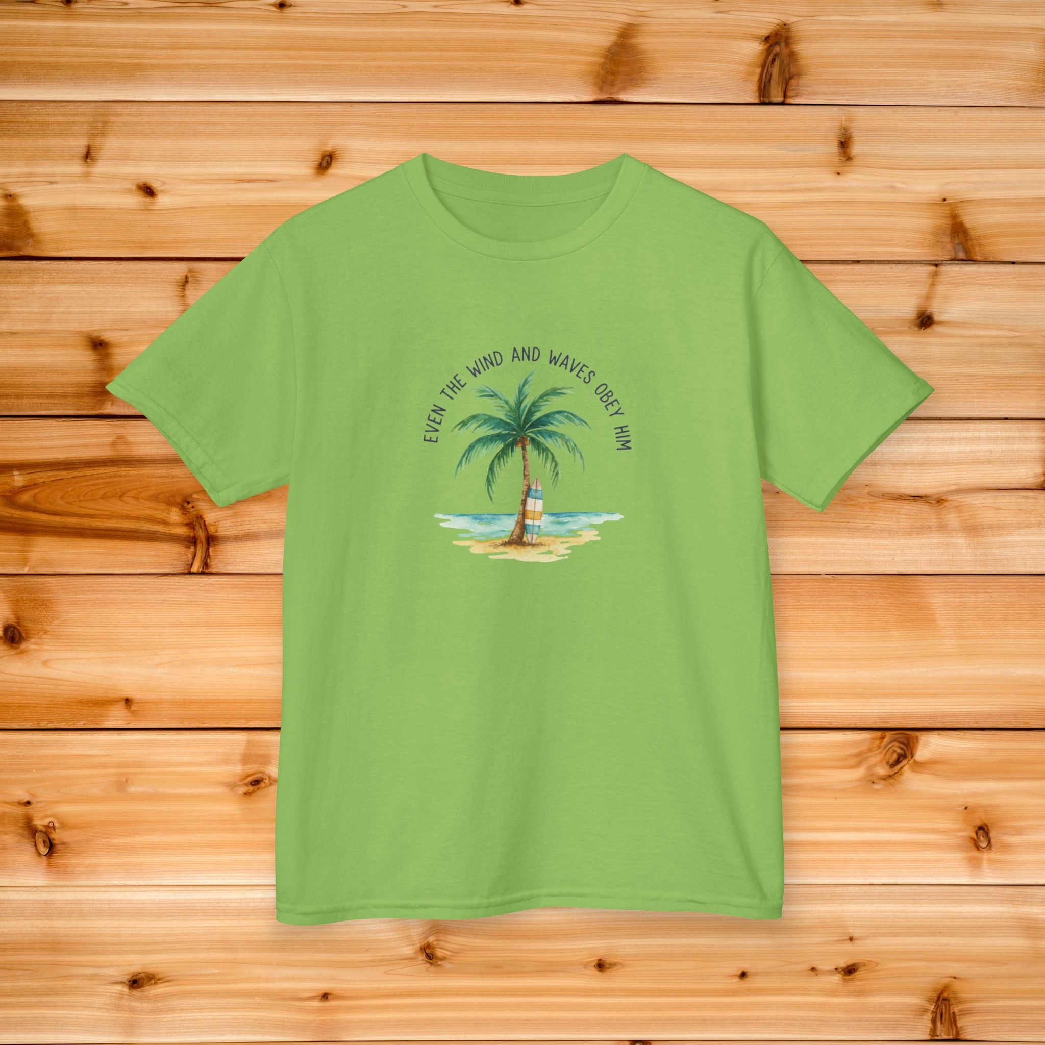 Palm Tree Beach Illustration Kids Tee | Youth Island Vacation Tropical Design