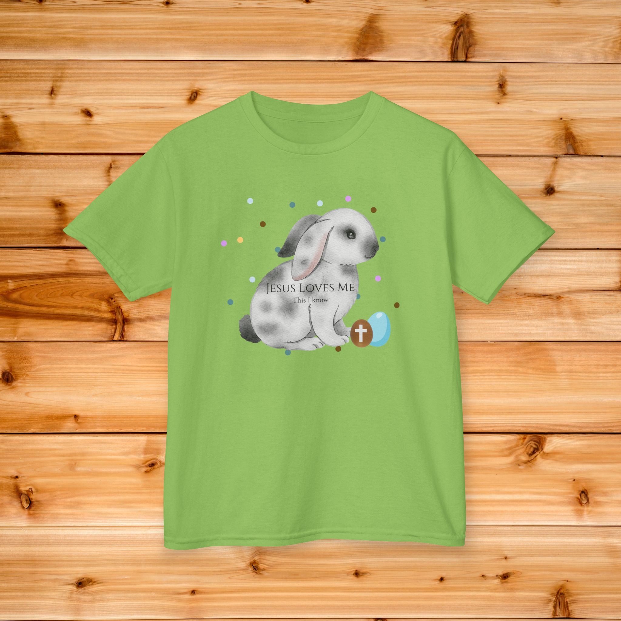 Gray Bunny with Cross Egg Kids Tee | Easter Christian Bunny Shirt