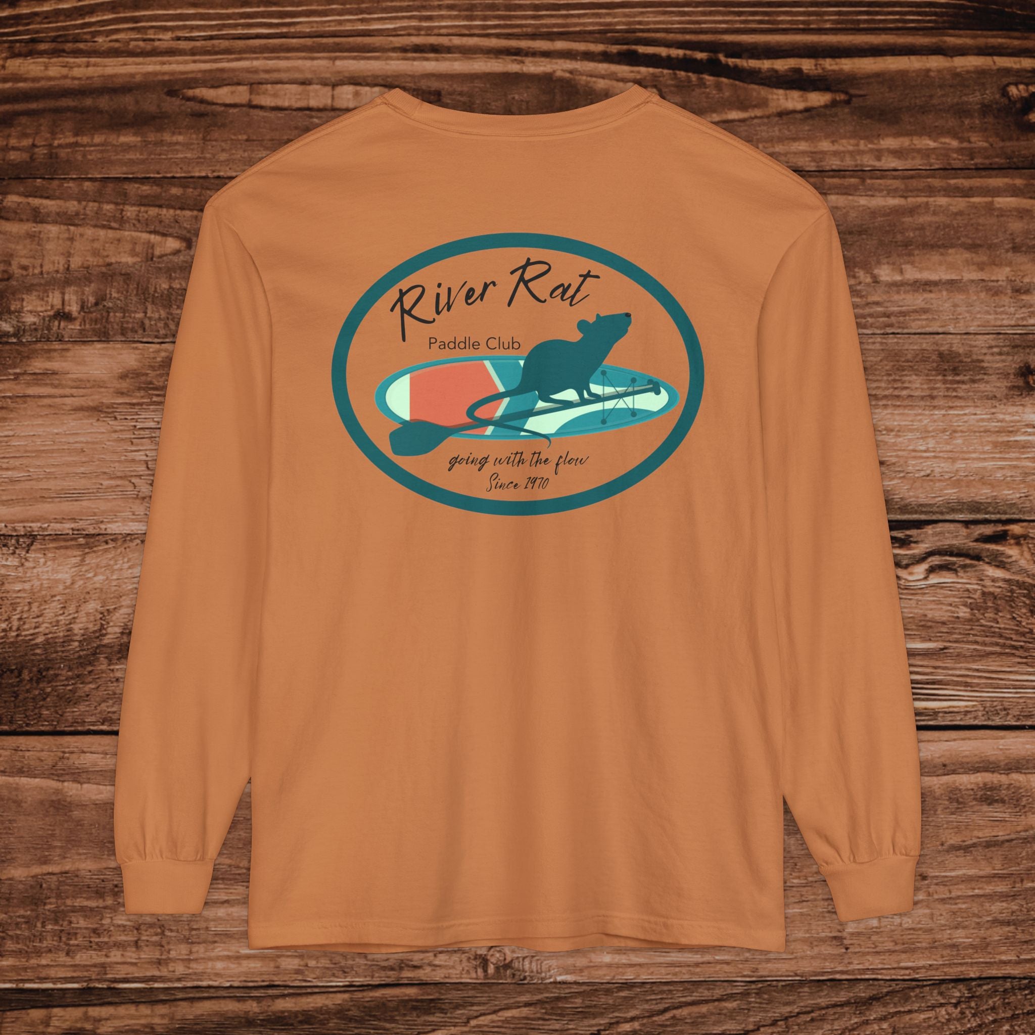 River Rat Paddle Club Long Sleeve Logo T-Shirt Dual Graphic Designs