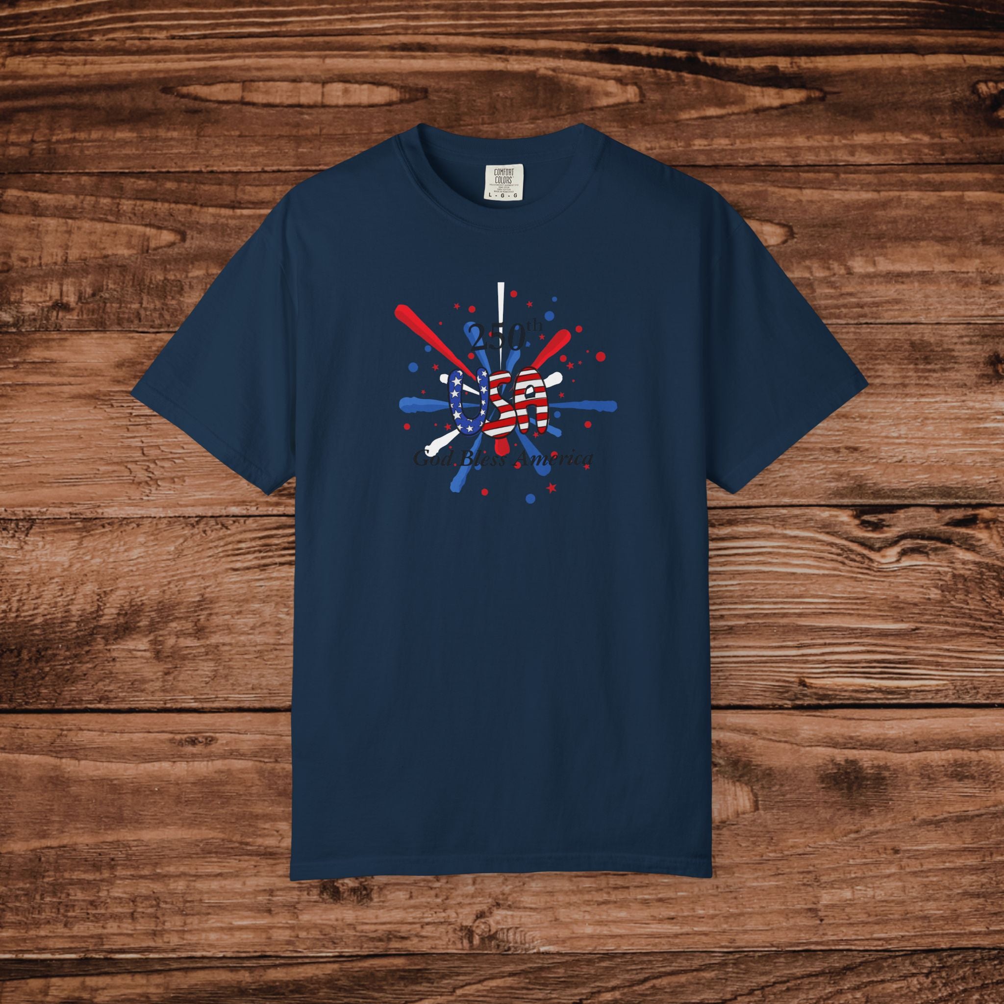 USA 250th Anniversary Flag Paint Splatter T-Shirt | God Bless America