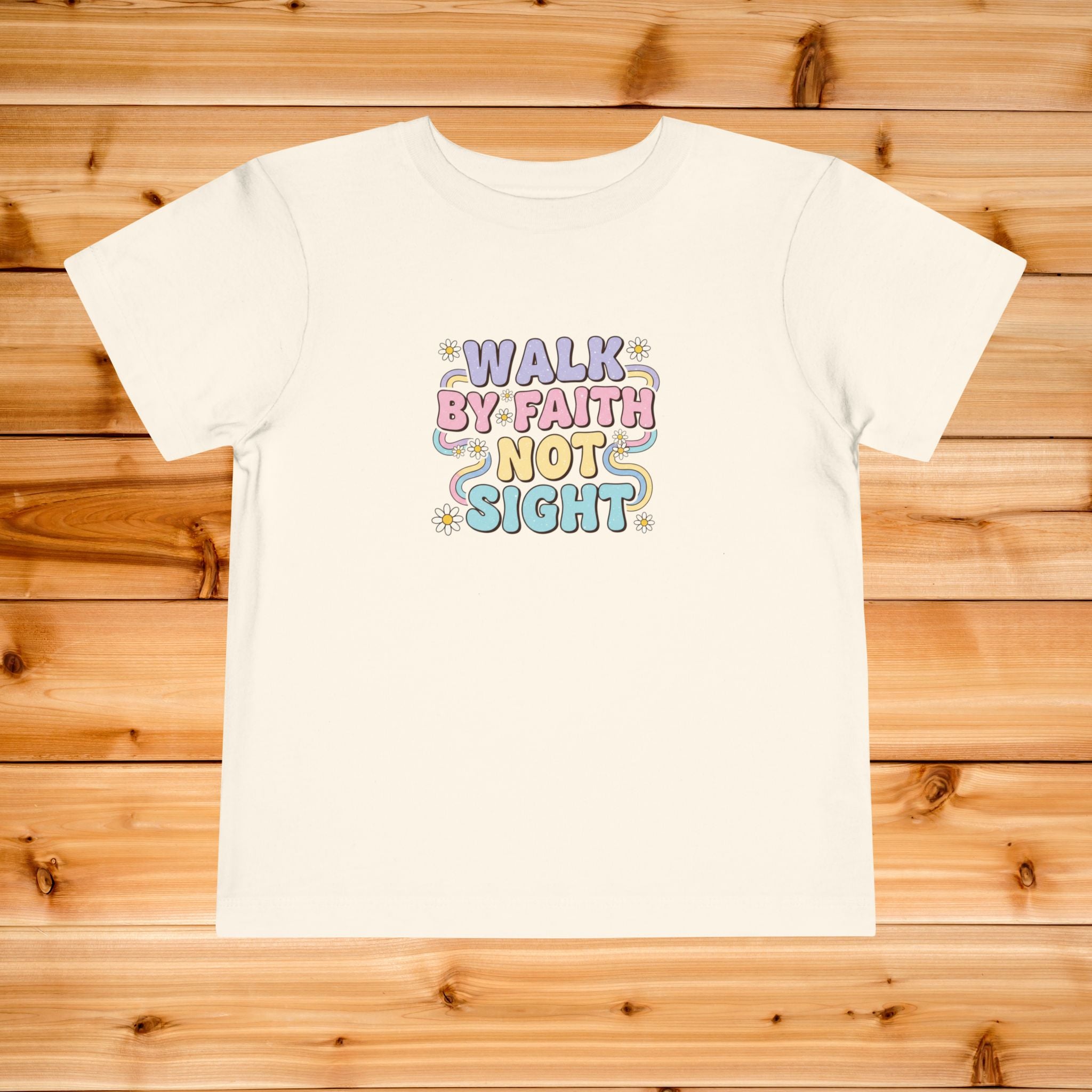 Walk By Faith Not Sight toddler tee | Christian faith kids shirt, pastel bubble lettering
