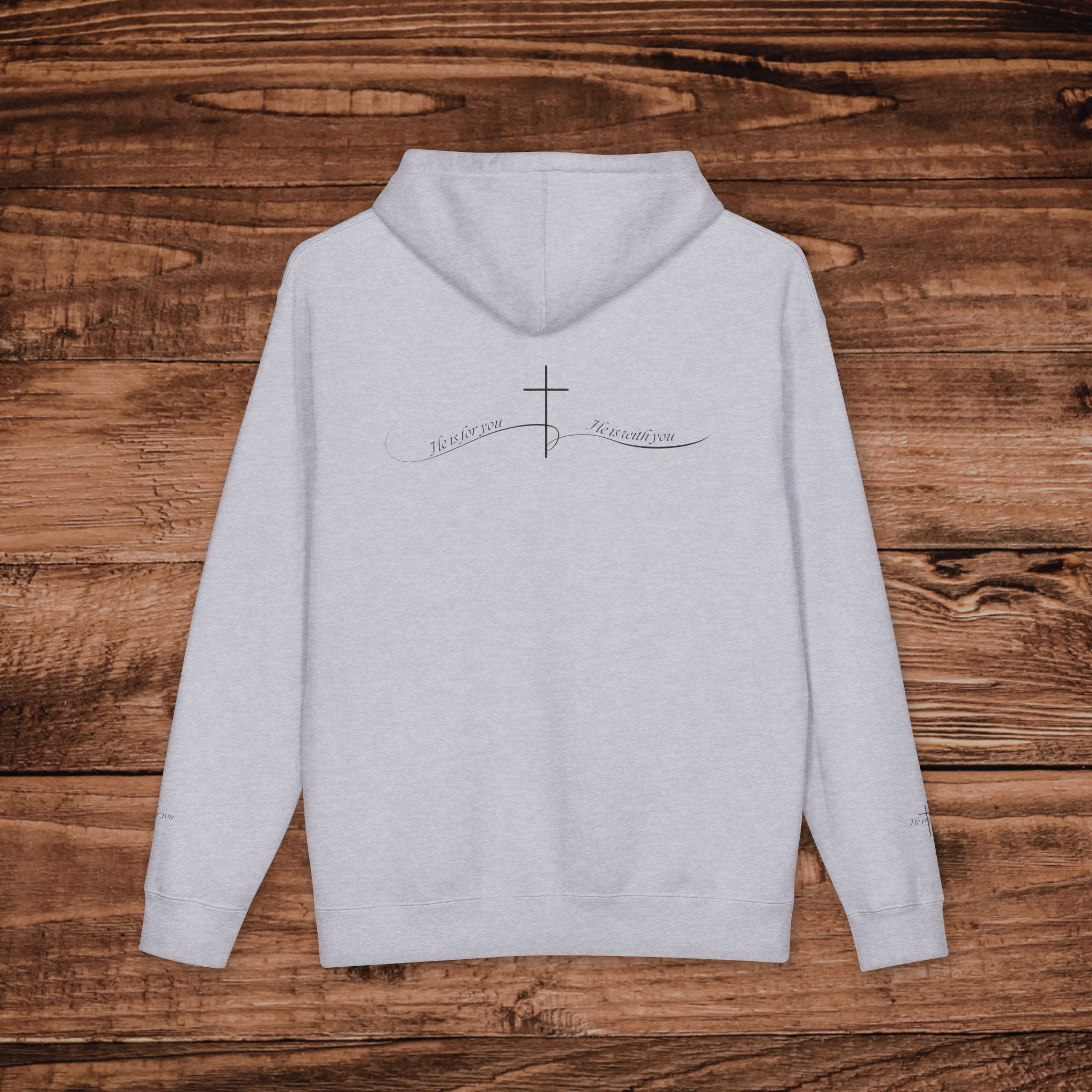 Minimal Faith Cross Print Hoodie | Front Back & Sleeve Graphics