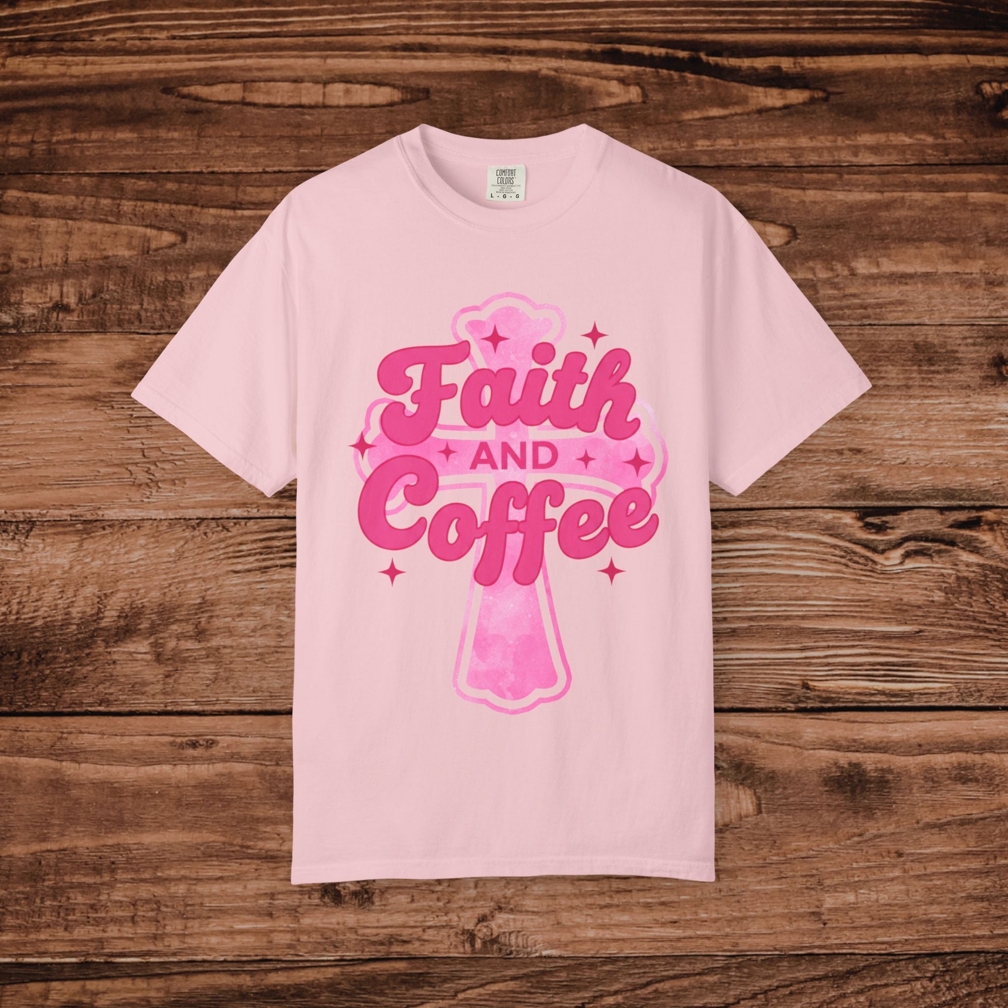 Faith and Coffee T-Shirt | Pink Cross Coffee Design