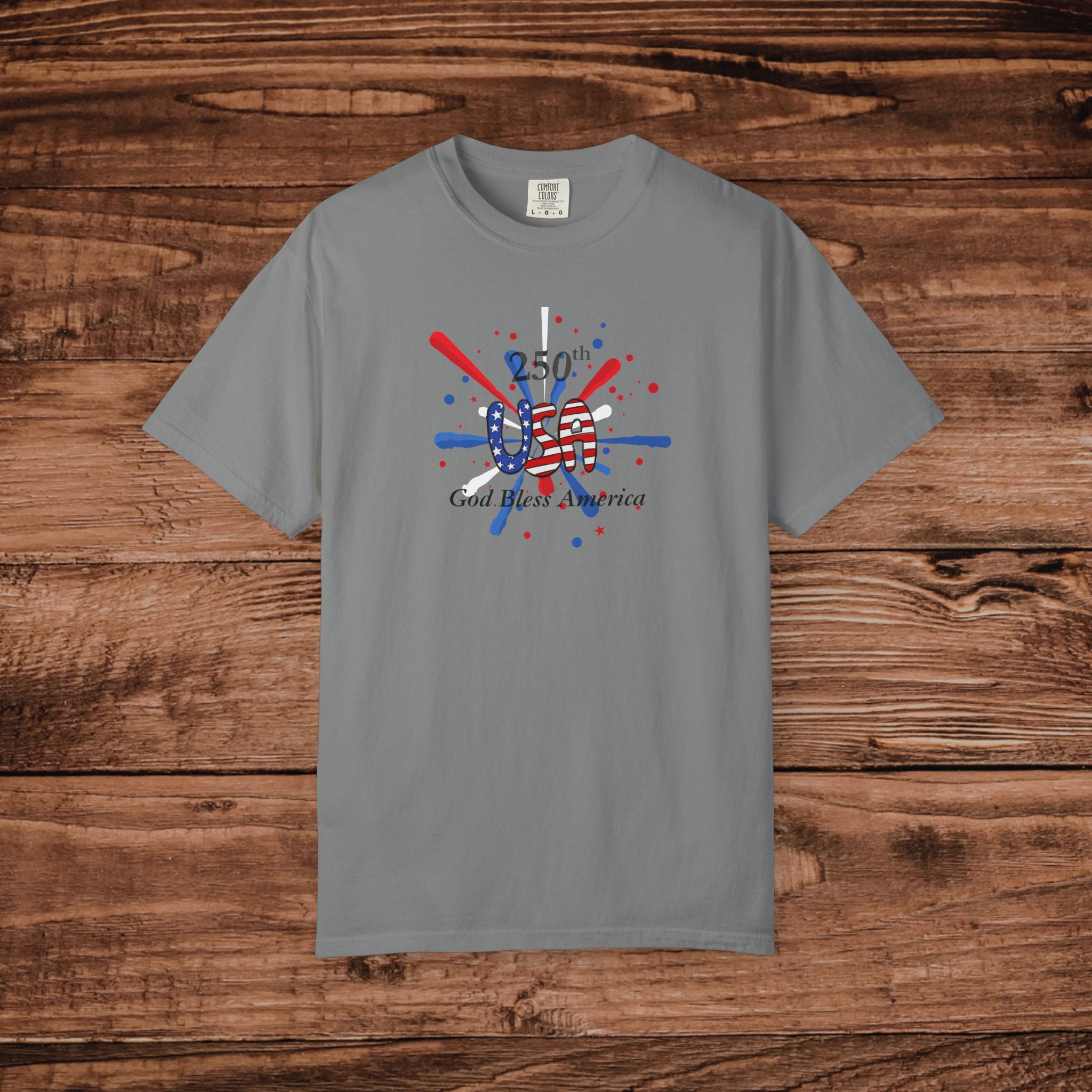 USA 250th Anniversary Flag Paint Splatter T-Shirt | God Bless America