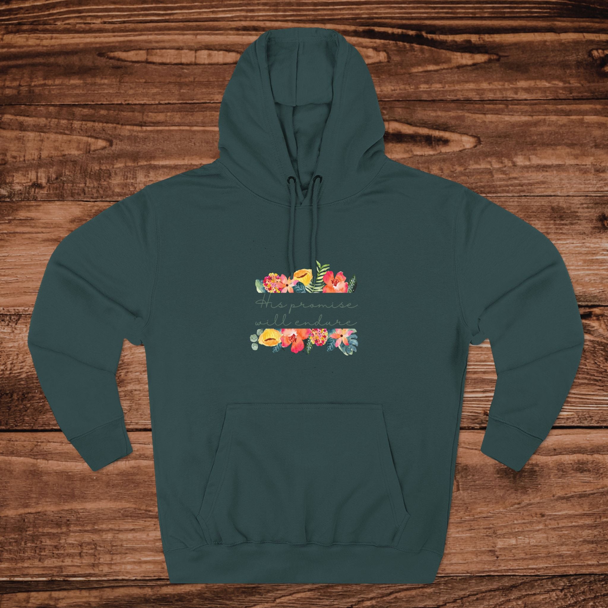 His Promise will Endure Sweatshirt | White Pullover, Floral Stripes Design