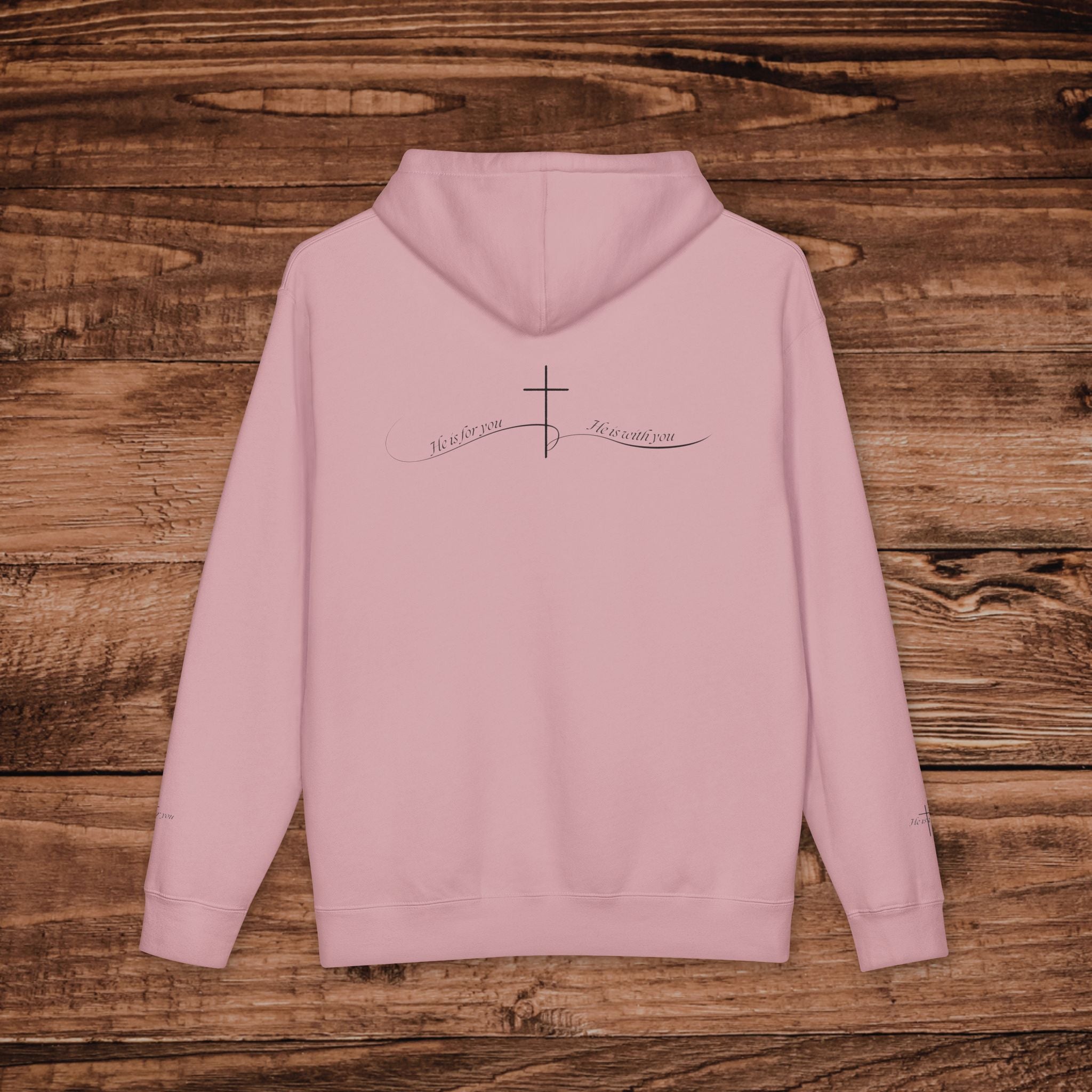 Minimal Faith Cross Print Hoodie | Front Back & Sleeve Graphics