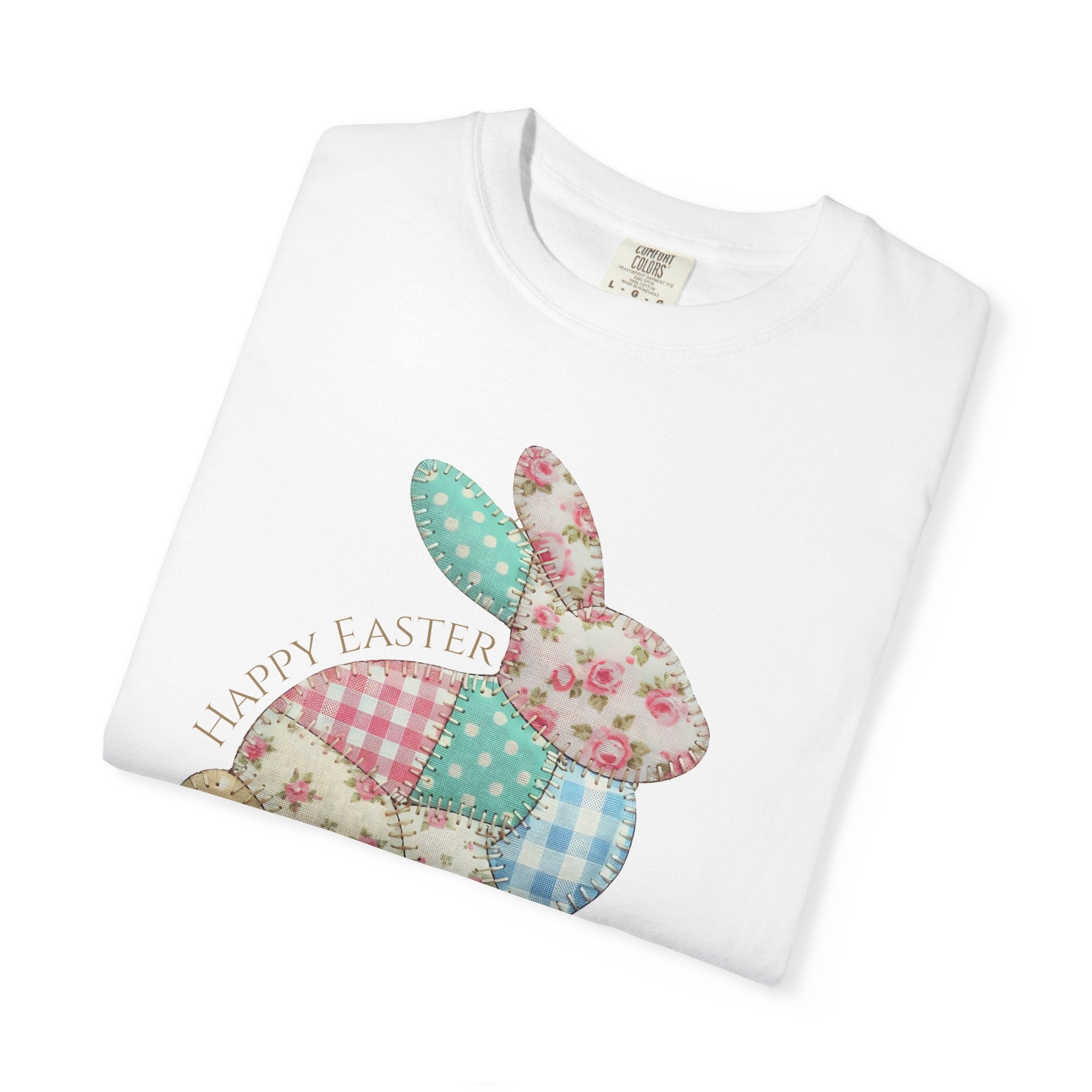 Patchwork Floral Bunny T-shirt | Easter bunny, pastel patchwork, spring