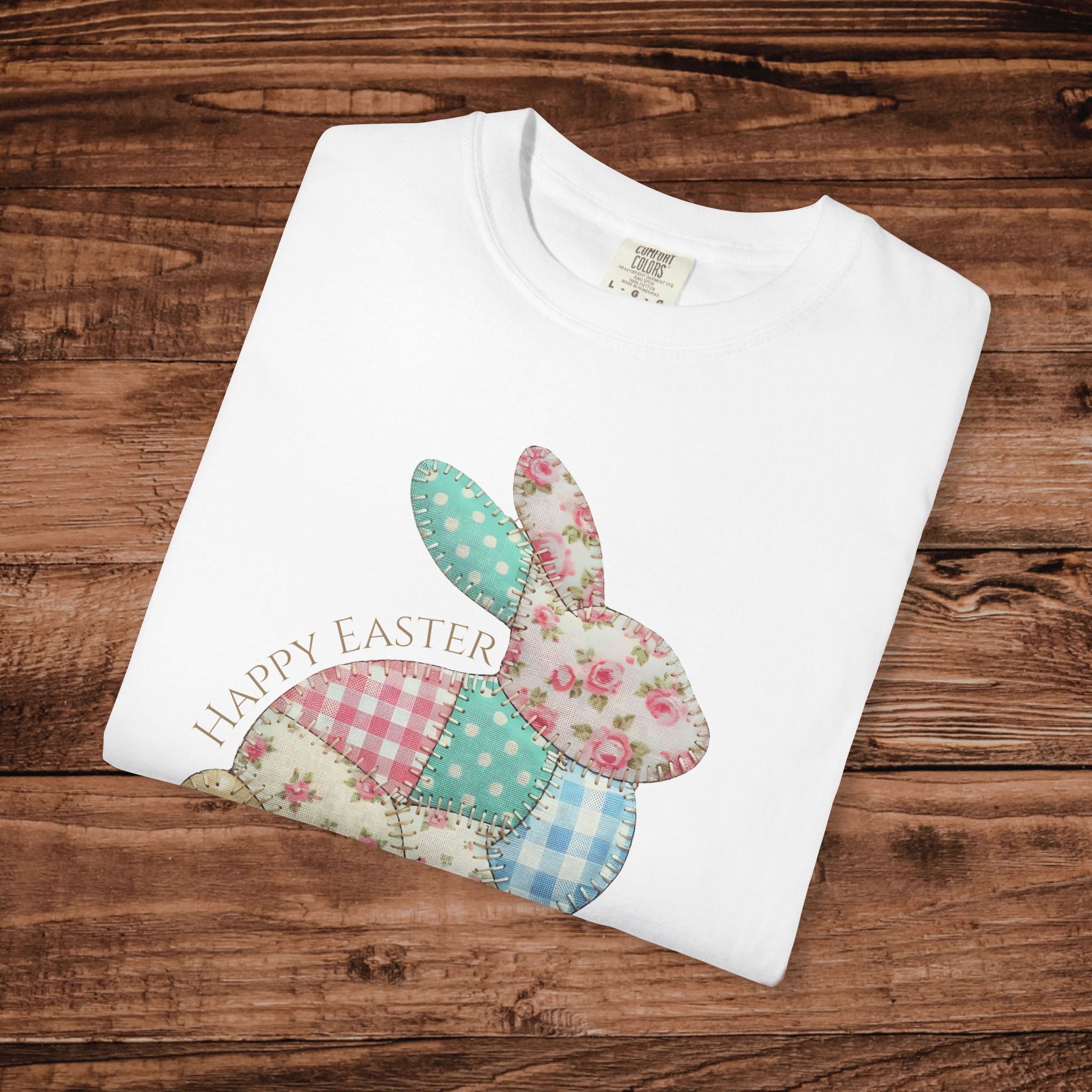 Patchwork Floral Bunny T-shirt | Easter bunny, pastel patchwork, spring