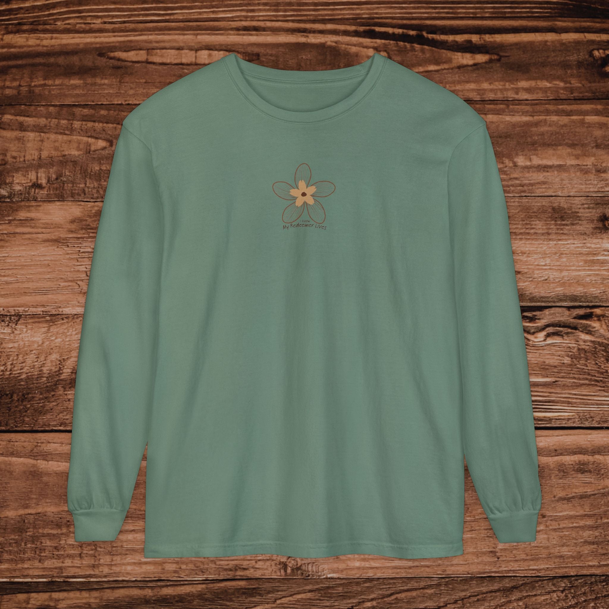 My Redeemer Lives small chest floral design Long Sleeve T-Shirt | Minimal Flower