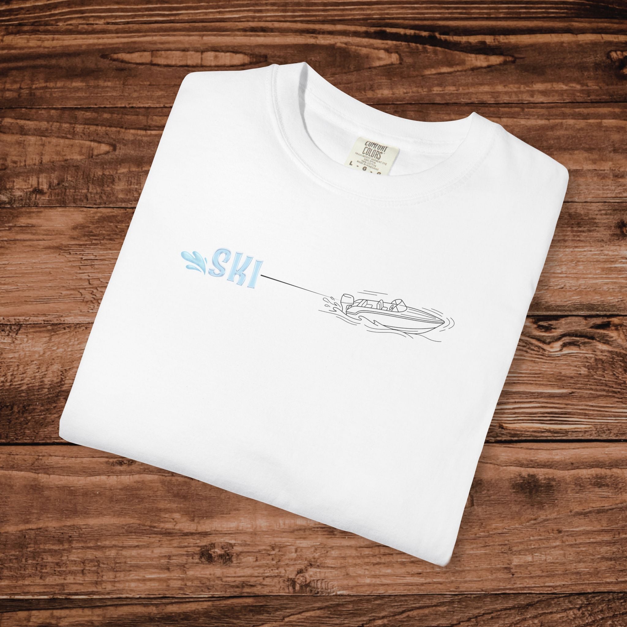Water Skiing Shirt Comfort Colors, Minimalist Ski Boat Line Art Tee, Retro Lake Life Graphic TShirt, Vintage Watersports Gift for Him or Her