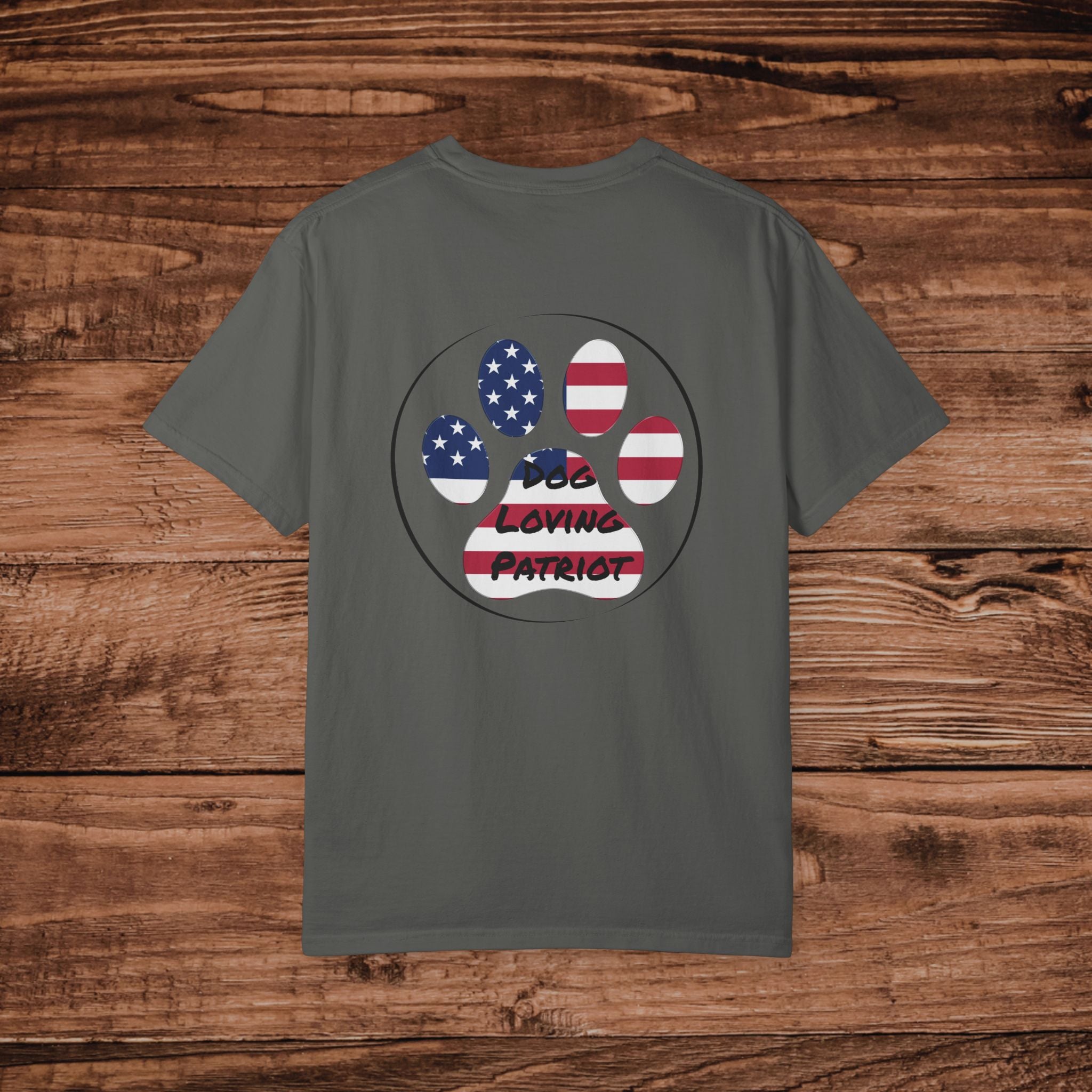 Dog Loving Patriot T-shirt | American Flag Paw Print