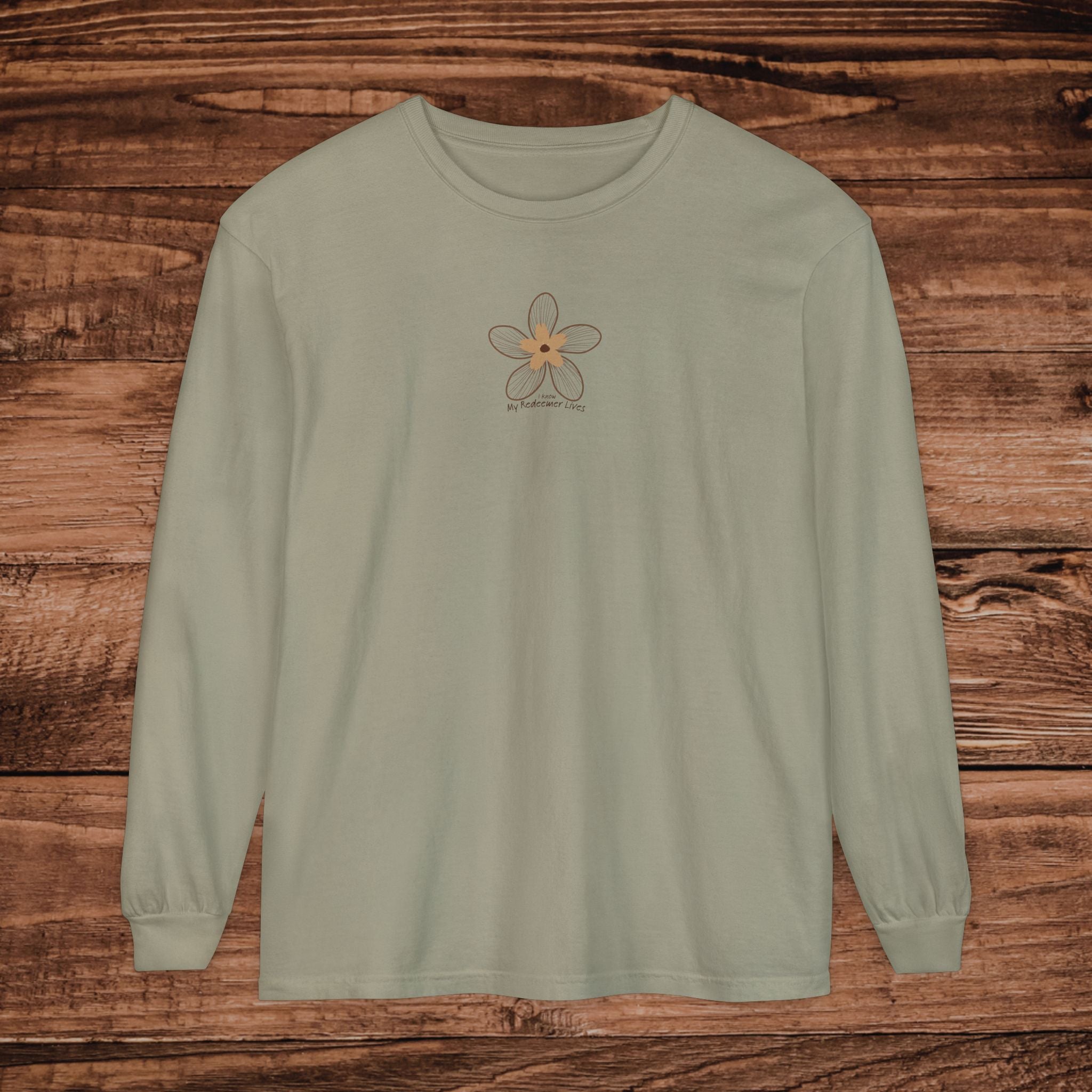 My Redeemer Lives small chest floral design Long Sleeve T-Shirt | Minimal Flower