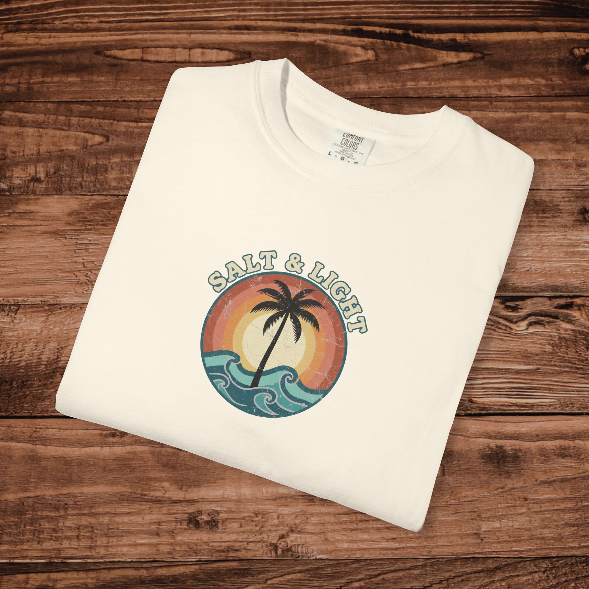 Sunset Palm Circle T-Shirt | Retro Beach Wave Graphic