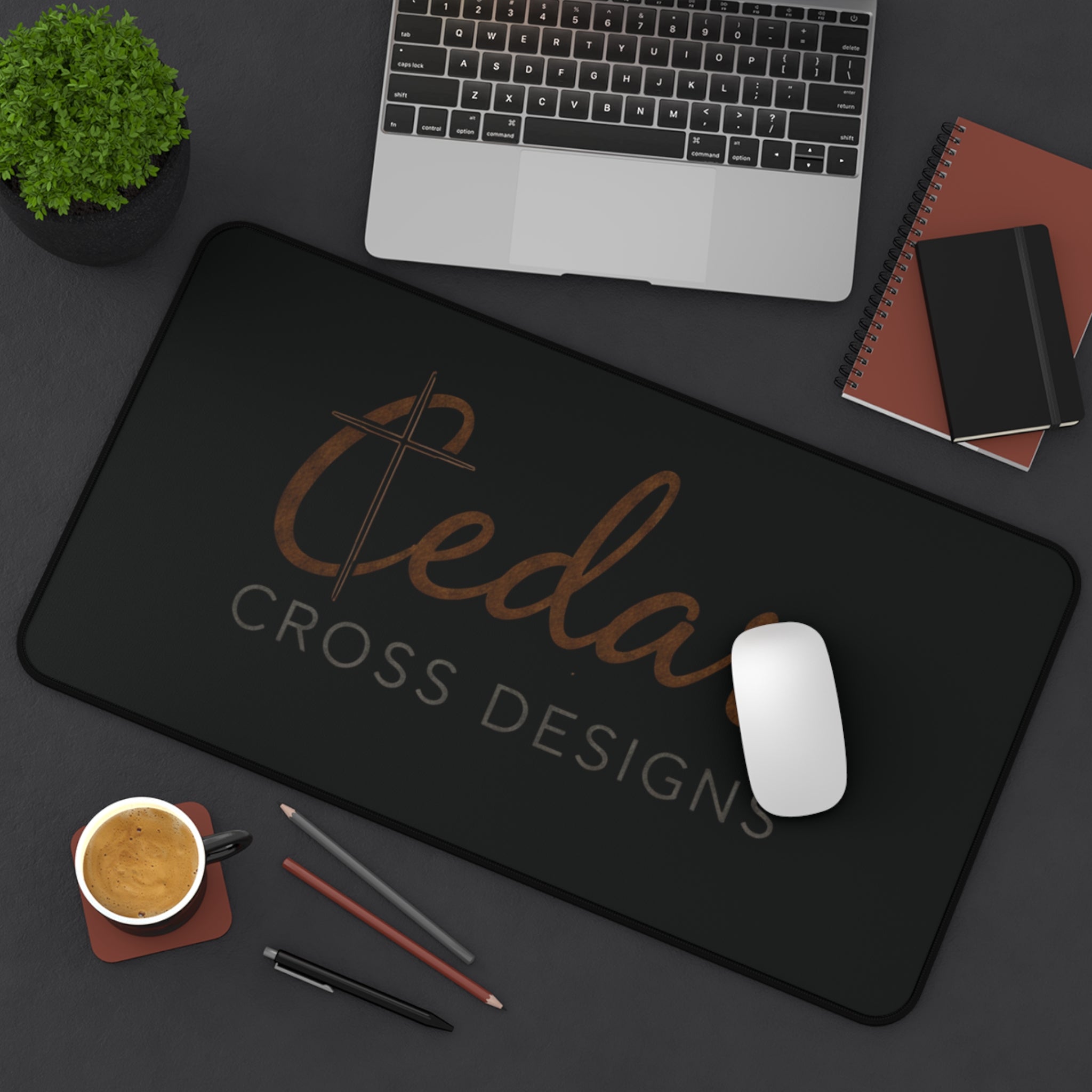 Cedar Cross Designs Desk Mat | Black Logo Mouse Pad