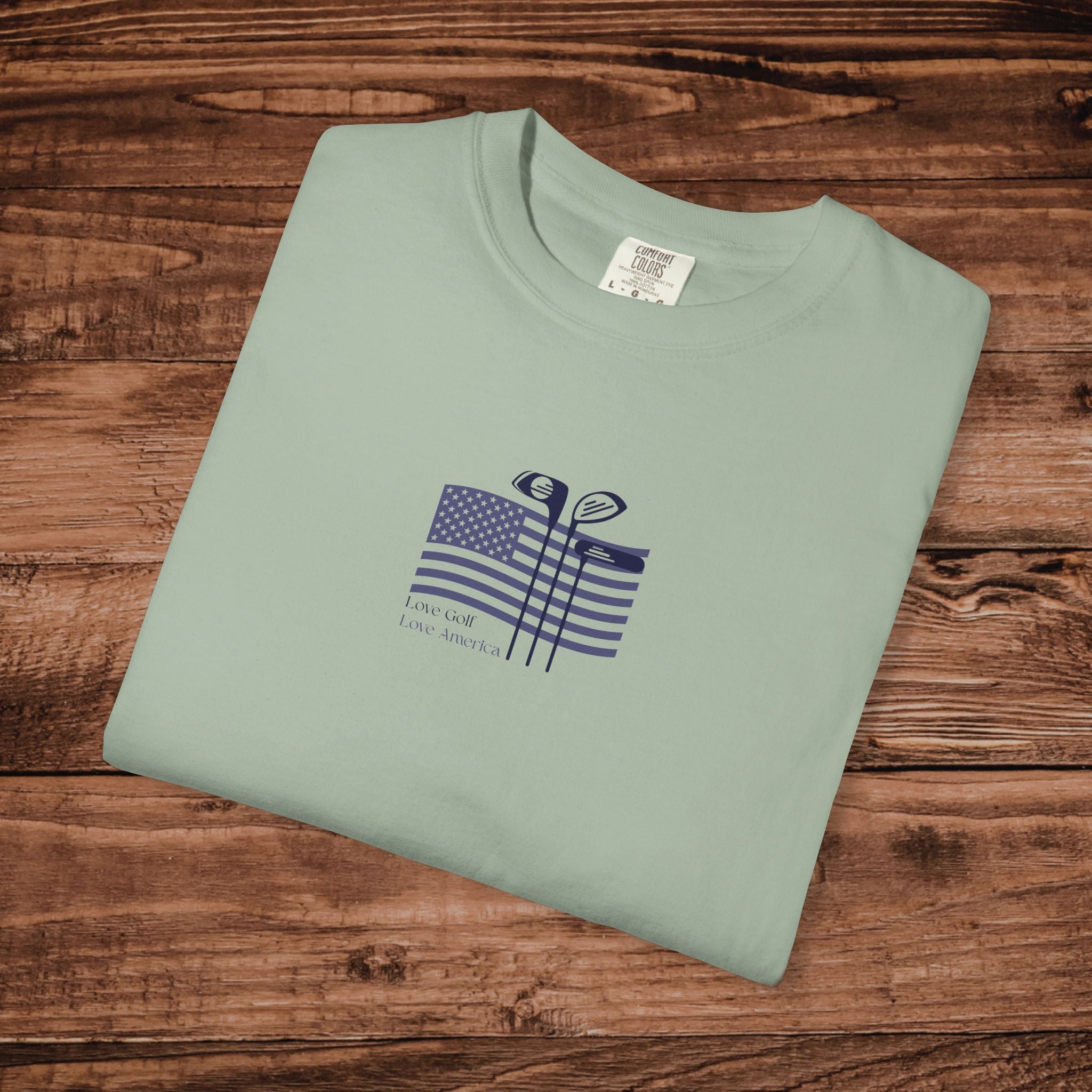 Love Golf Love America Shirt, Patriotic Golf T-Shirt, American Flag Golf Tee, Comfort Colors Minimalist Golfing Gift, Mens USA Golf Apparel