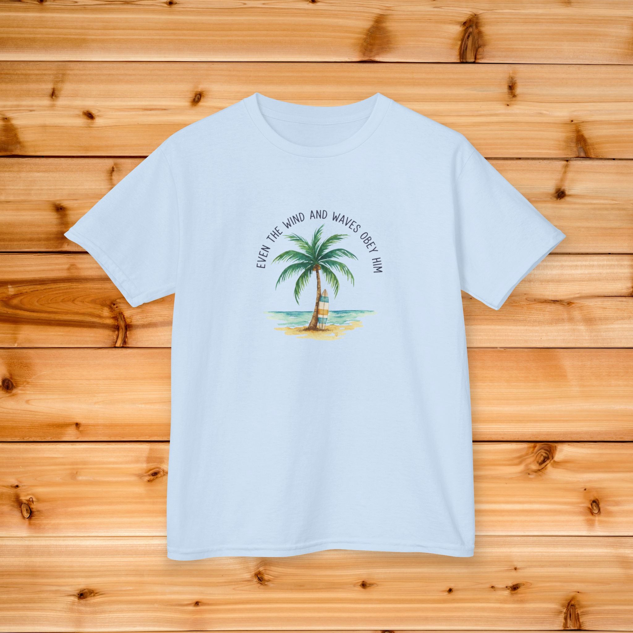Palm Tree Beach Illustration Kids Tee | Youth Island Vacation Tropical Design