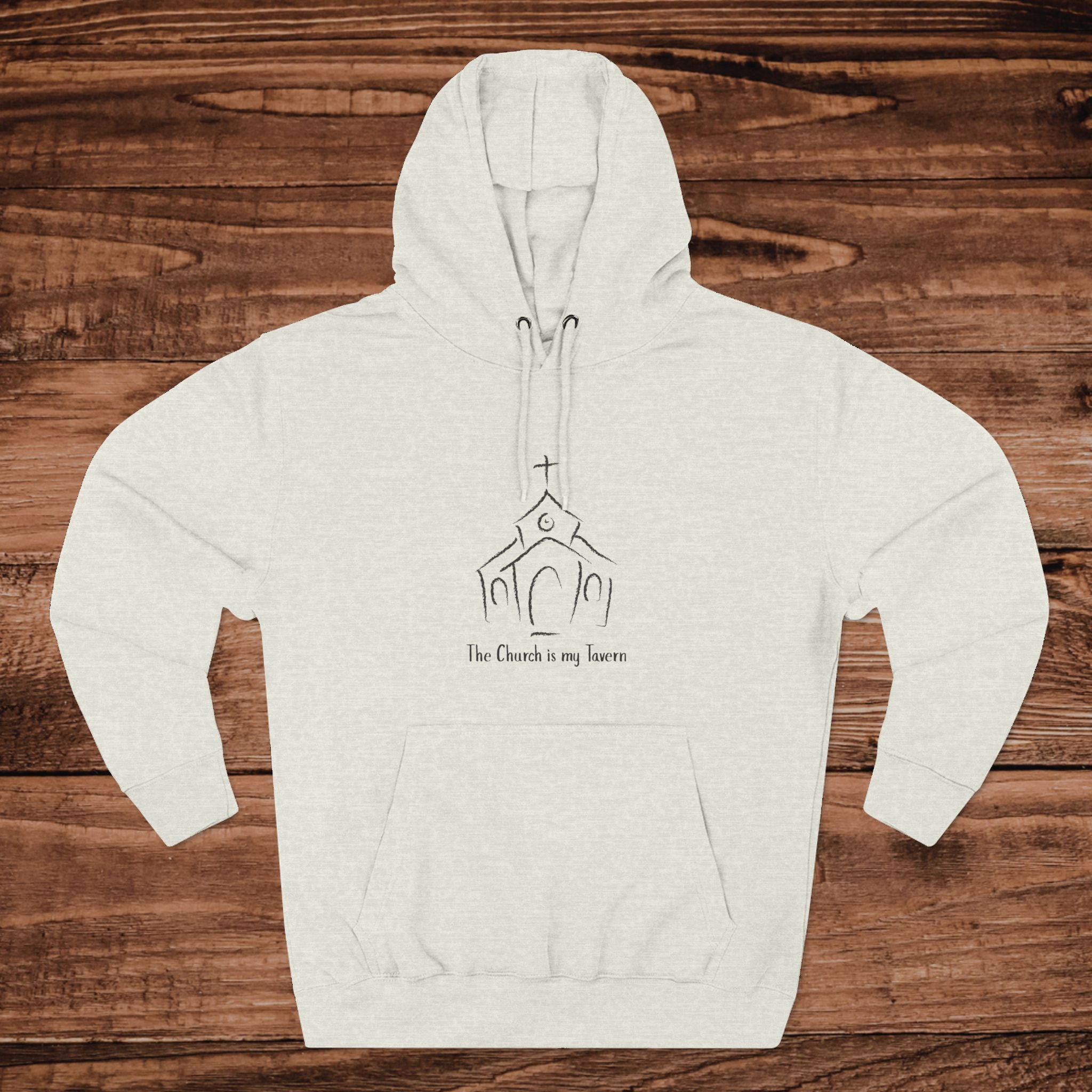 Minimal Line Art Church Hoodie "The Church is my Tavern"