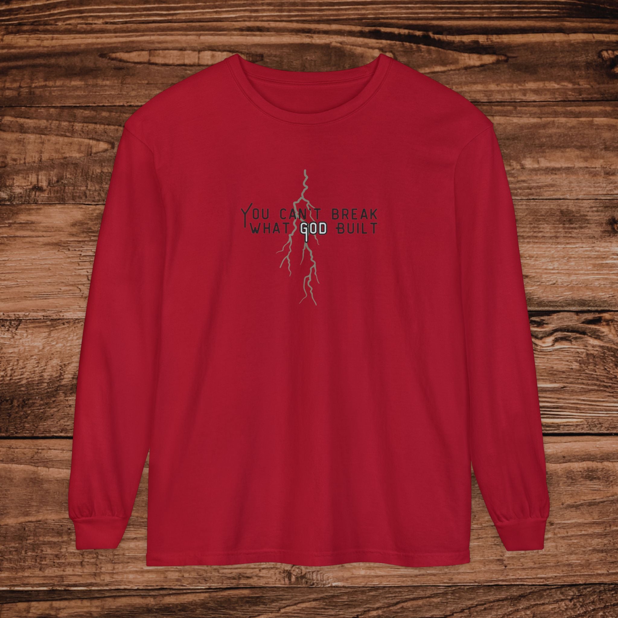 You Can't Break What You Built Shirt, Christian Long Sleeve Tee, Distressed Cracked Text Graphic, Minimalist Inspirational Streetwear