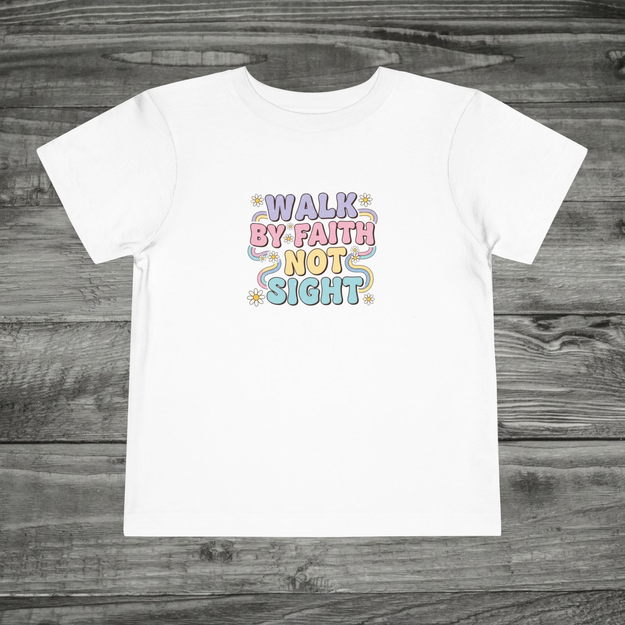 Walk By Faith Not Sight toddler tee | Christian faith kids shirt, pastel bubble lettering