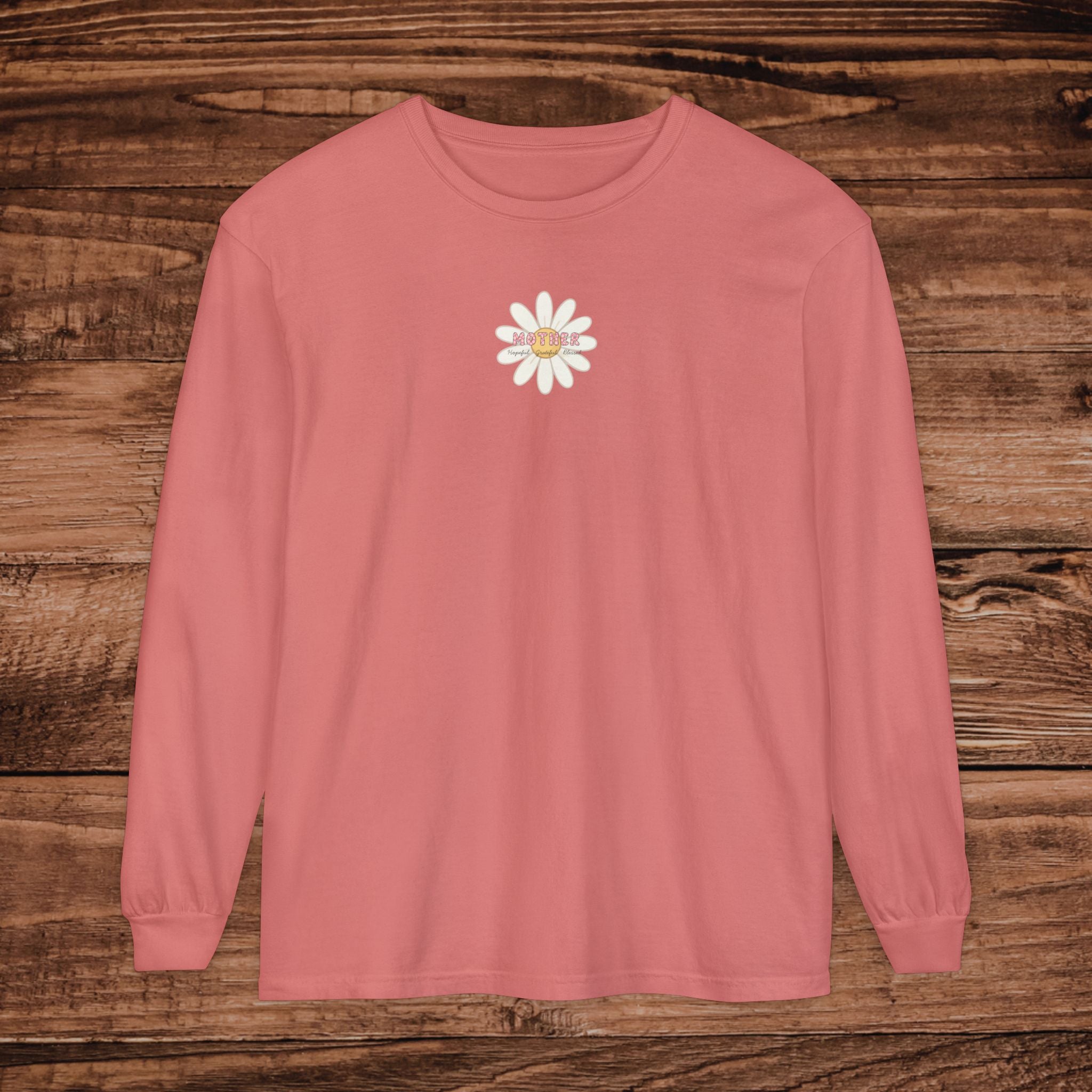 Grateful Mother Long Sleeve T-Shirt | Minimal Floral Chest Print