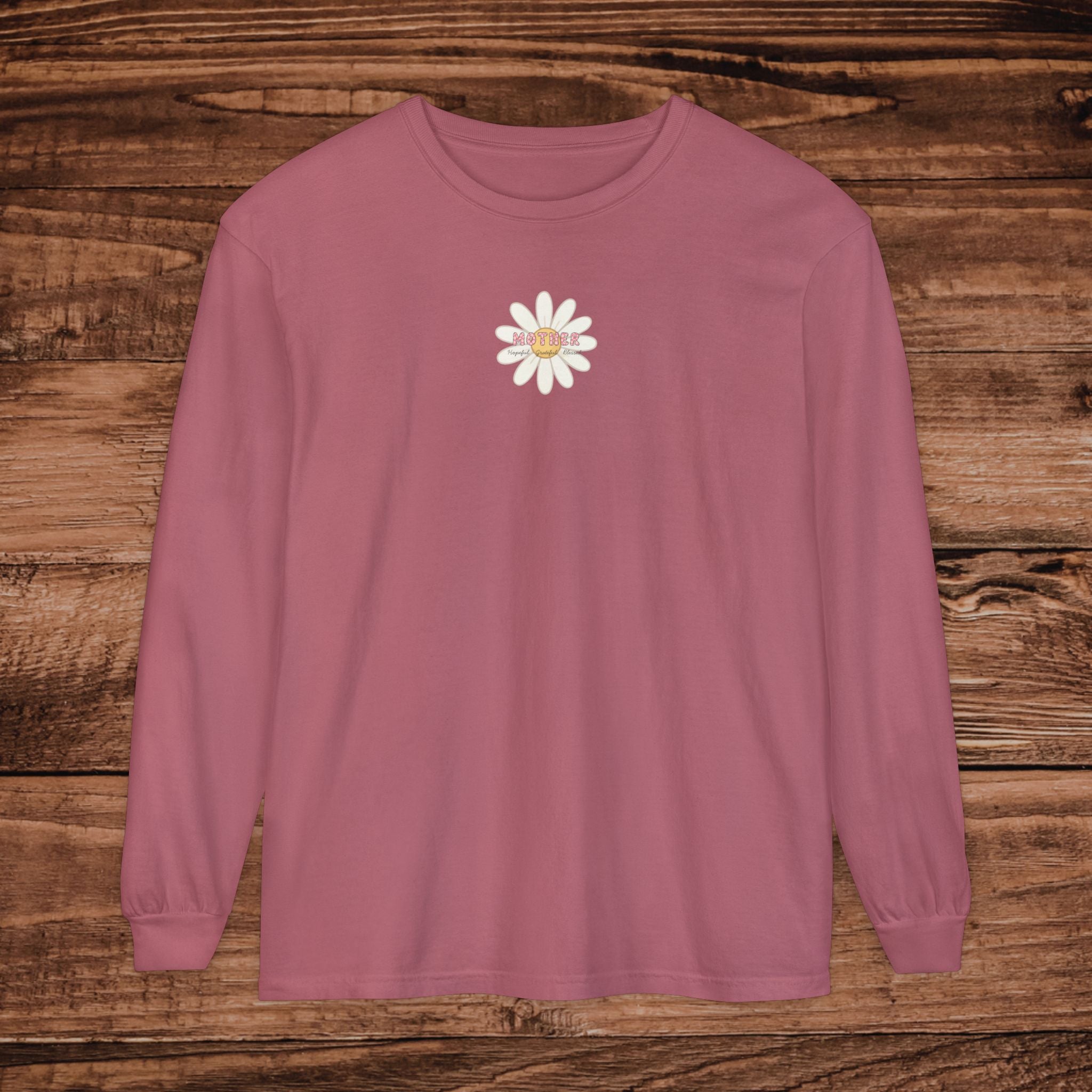 Grateful Mother Long Sleeve T-Shirt | Minimal Floral Chest Print