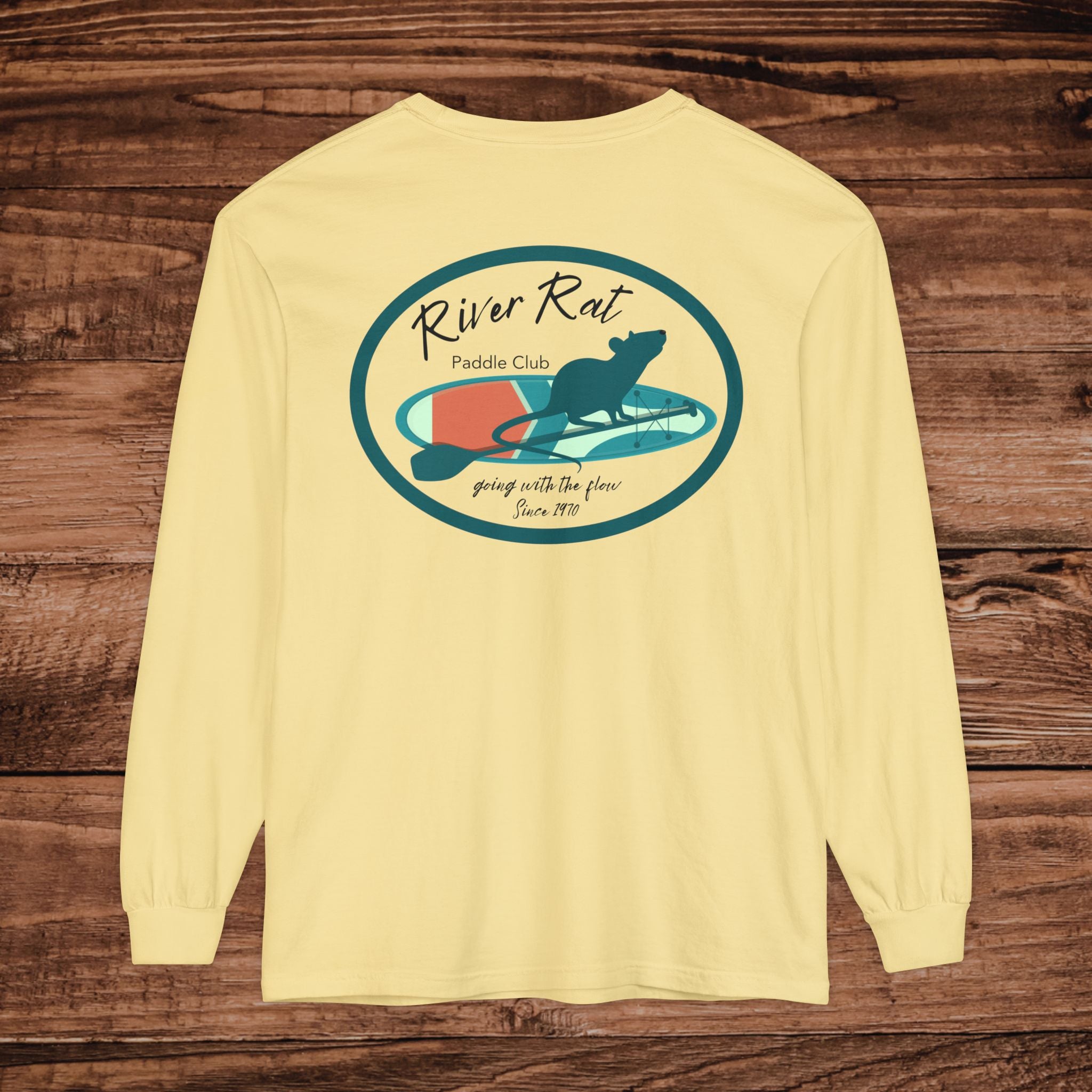River Rat Paddle Club Long Sleeve Logo T-Shirt Dual Graphic Designs