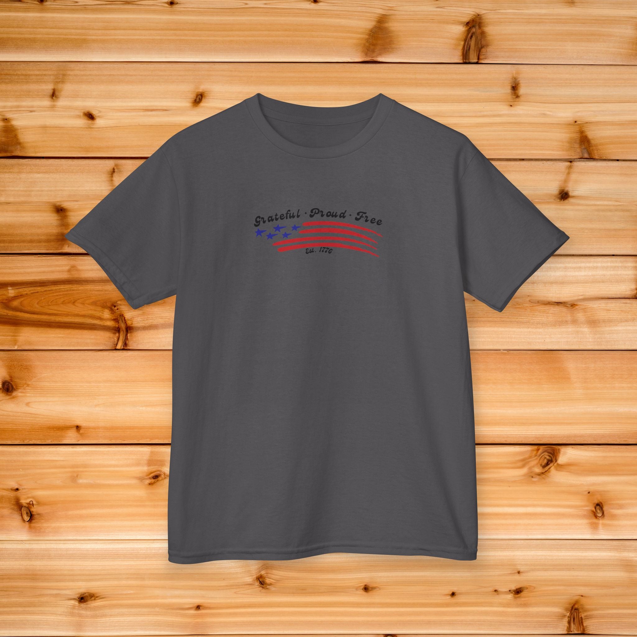Kids Grateful Proud Free Comfort Colors Shirt, Patriotic American Flag Tee, Vintage USA Stars and Stripes Graphic, 4th of July Gift,