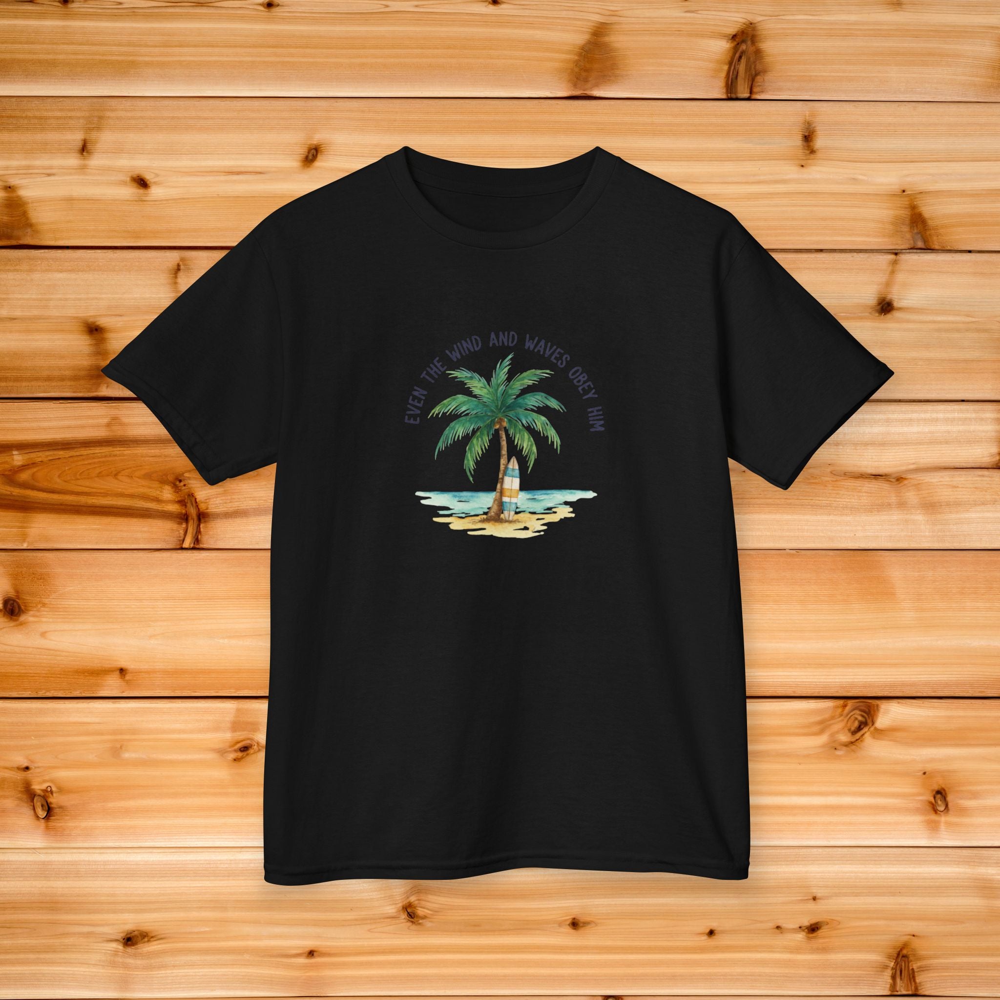 Palm Tree Beach Illustration Kids Tee | Youth Island Vacation Tropical Design
